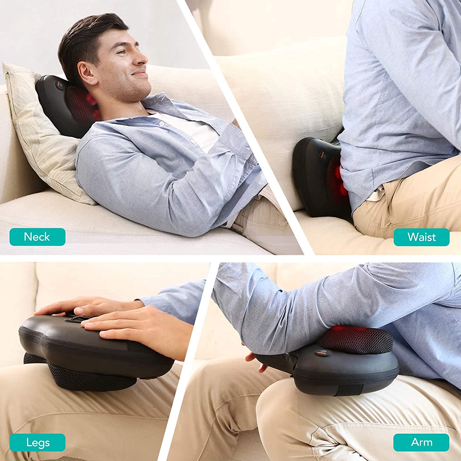 Load image into Gallery viewer, Shiatsu Neck Back Massager Massage Pillow with Heat, Deep Tissue Kneading Massager for Shoulder, Lower Back, Leg, Foot, Muscle Pain Relief, Best Relaxation Gifts in Home Office and Car
