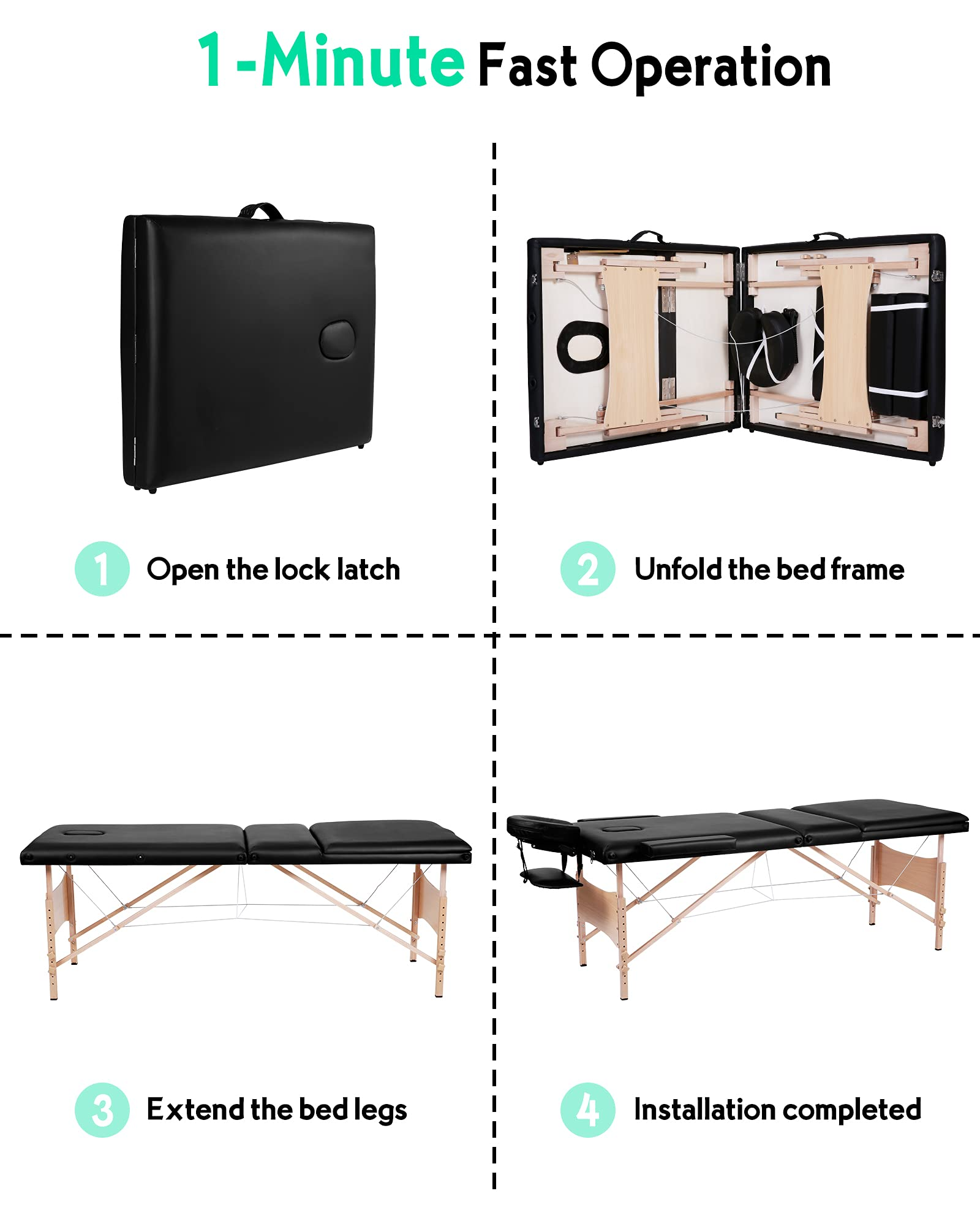 Load image into Gallery viewer, Massage Table Massage Bed Lash Bed Professional Portable Facial Bed SPA Bed Treatment Table 3 Fold Height Adjustable with Carrying Bag(Black)