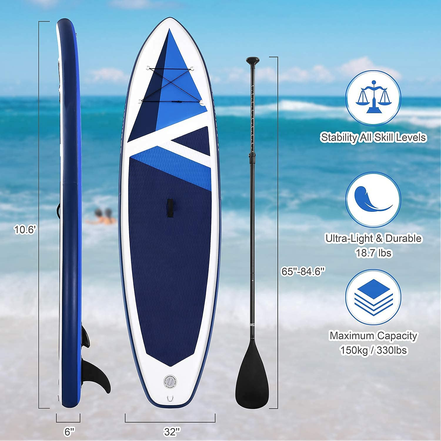 Stand Up Paddle Board Inflatable Paddle Board 10.6' x 32''x 6'' Extra –  MARNUR