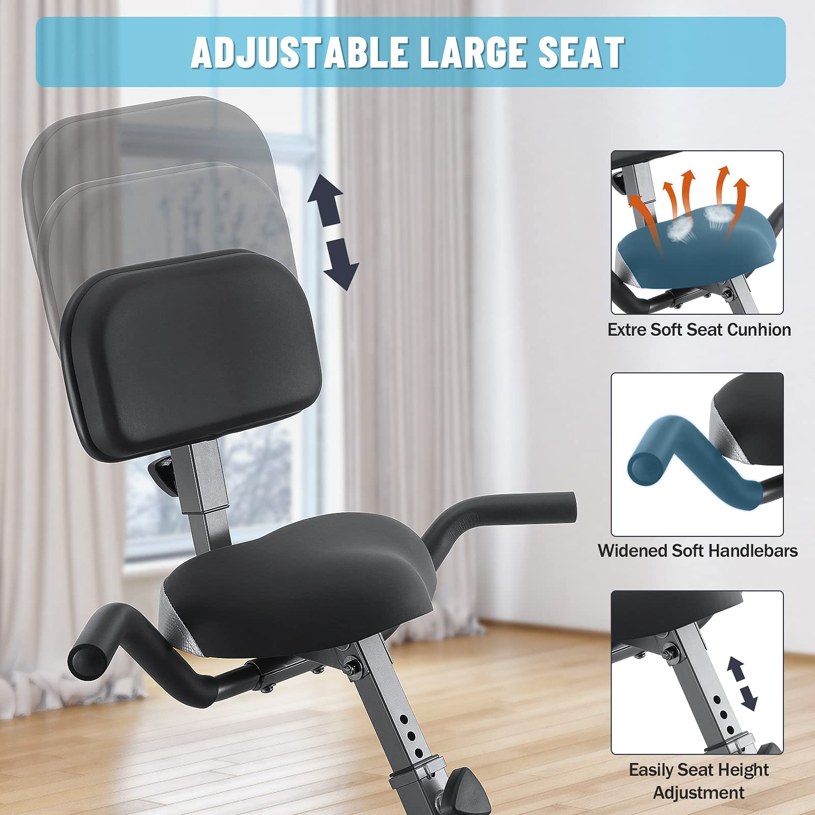 Load image into Gallery viewer, Exercise Bike Foldable Stationary Bike High configuration Magnetic Upright Recumbent Portable Fitness Cycle with Arm Resistance Bands/Extra Large Adjustable Backrest Seat/LCD Display/Pulse Sensor/for Home Indoor (3-IN-1 2021 upgraded)