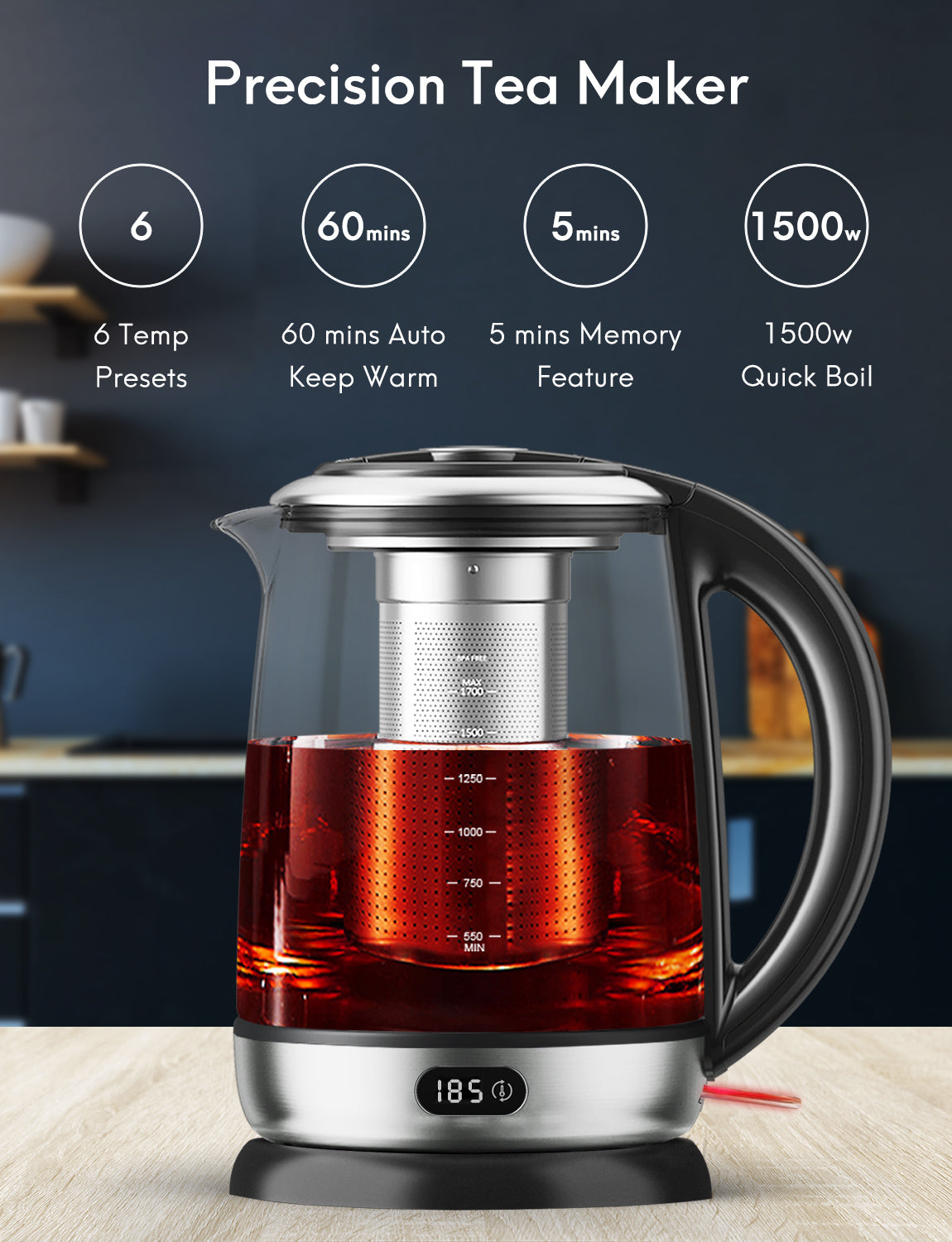 Load image into Gallery viewer, Electric Kettle Glass Tea Kettle 1.7L Fast Boiling, Stainless Steel, Hot Water Kettle, Auto Shut-Off