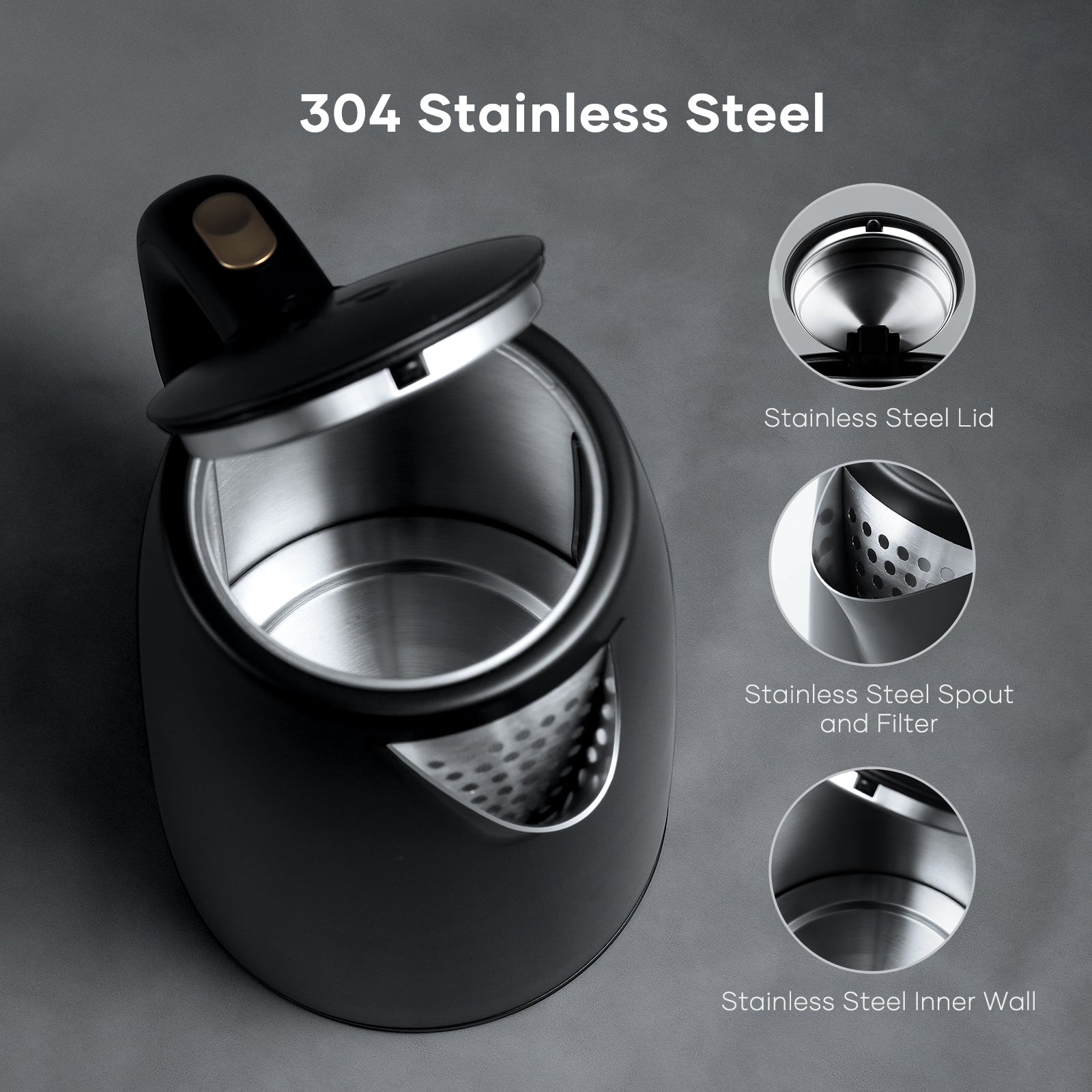 Load image into Gallery viewer, Electric Kettle for Boiling Water, 1.7L, 100% Stainless Steel Electric Tea Kettle with Overheating & Dry-Boiling Protection & Auto Shut-Off & Anti-Scalding Exterior & Cool Touch- Black
