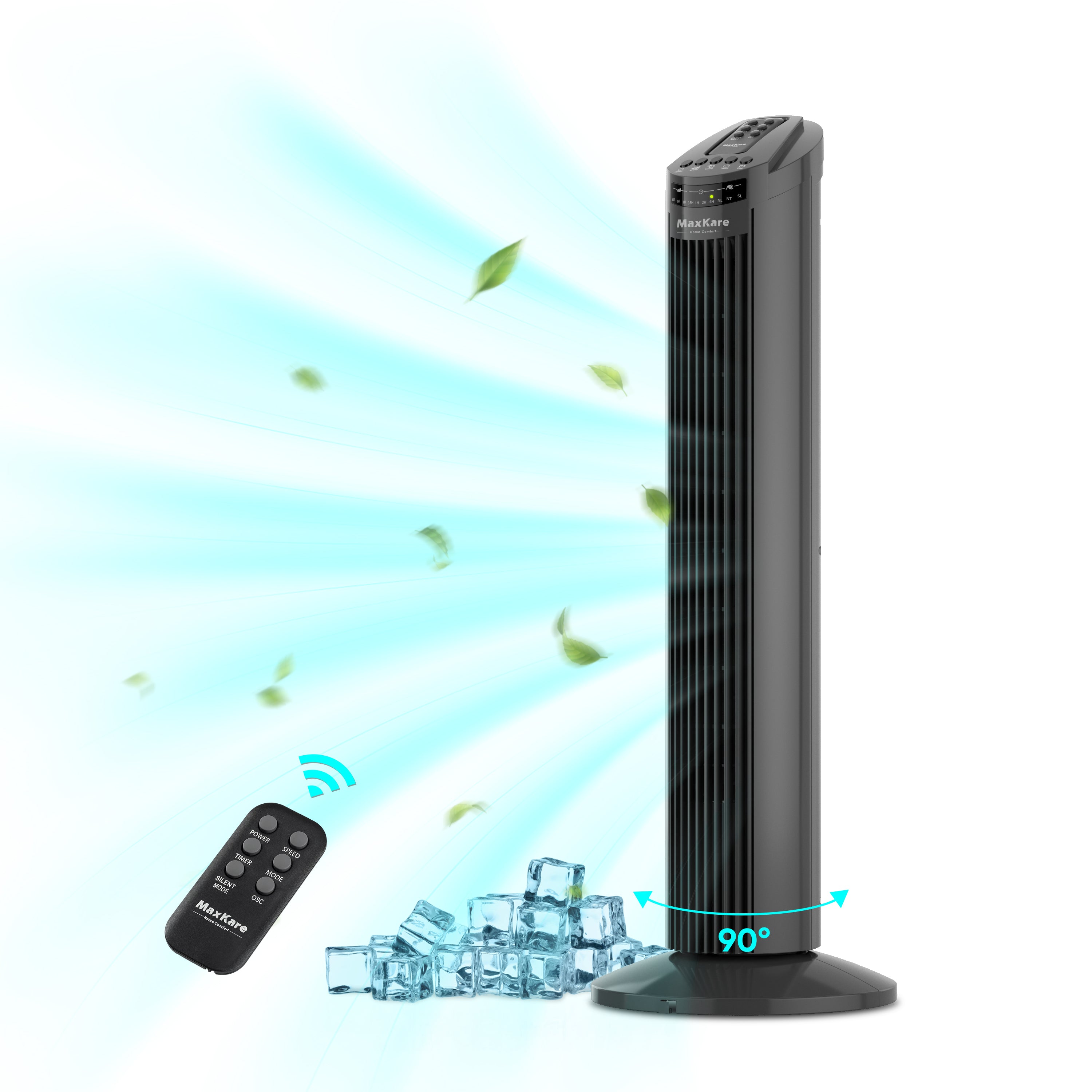 Load image into Gallery viewer, 30" Tower Fan 90° Oscillating Fan 60dB Quiet Cooling Fan with Remote Control 3 Speeds 3 Wind Modes Timer for Bedroom - Gray