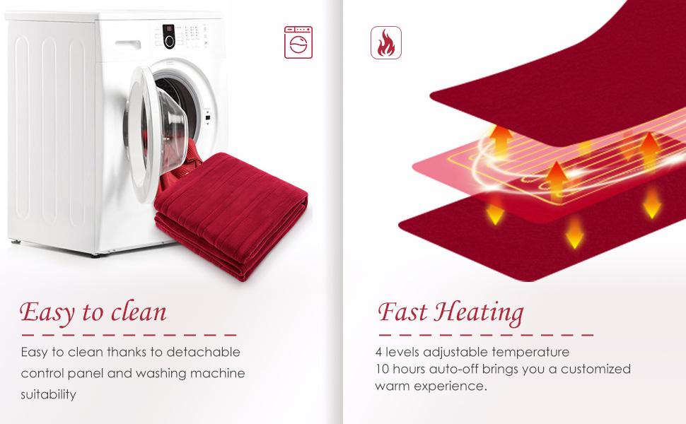 Load image into Gallery viewer, Electric Heated Blanket Twin Size 62'' x 84'' Super Cozy Soft Fleece Fast Heating & ETL Certification with 10 Hours Auto-Off & 4 Heating Levels - Red Wine - NAIPO