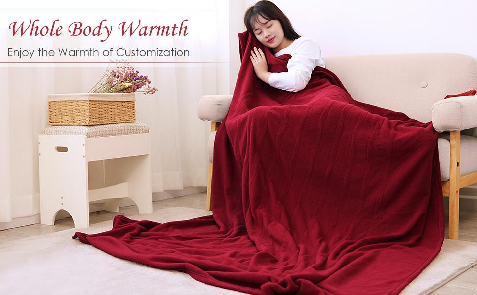Load image into Gallery viewer, Electric Heated Blanket Twin Size 62'' x 84'' Super Cozy Soft Fleece Fast Heating & ETL Certification with 10 Hours Auto-Off & 4 Heating Levels - Red Wine - NAIPO