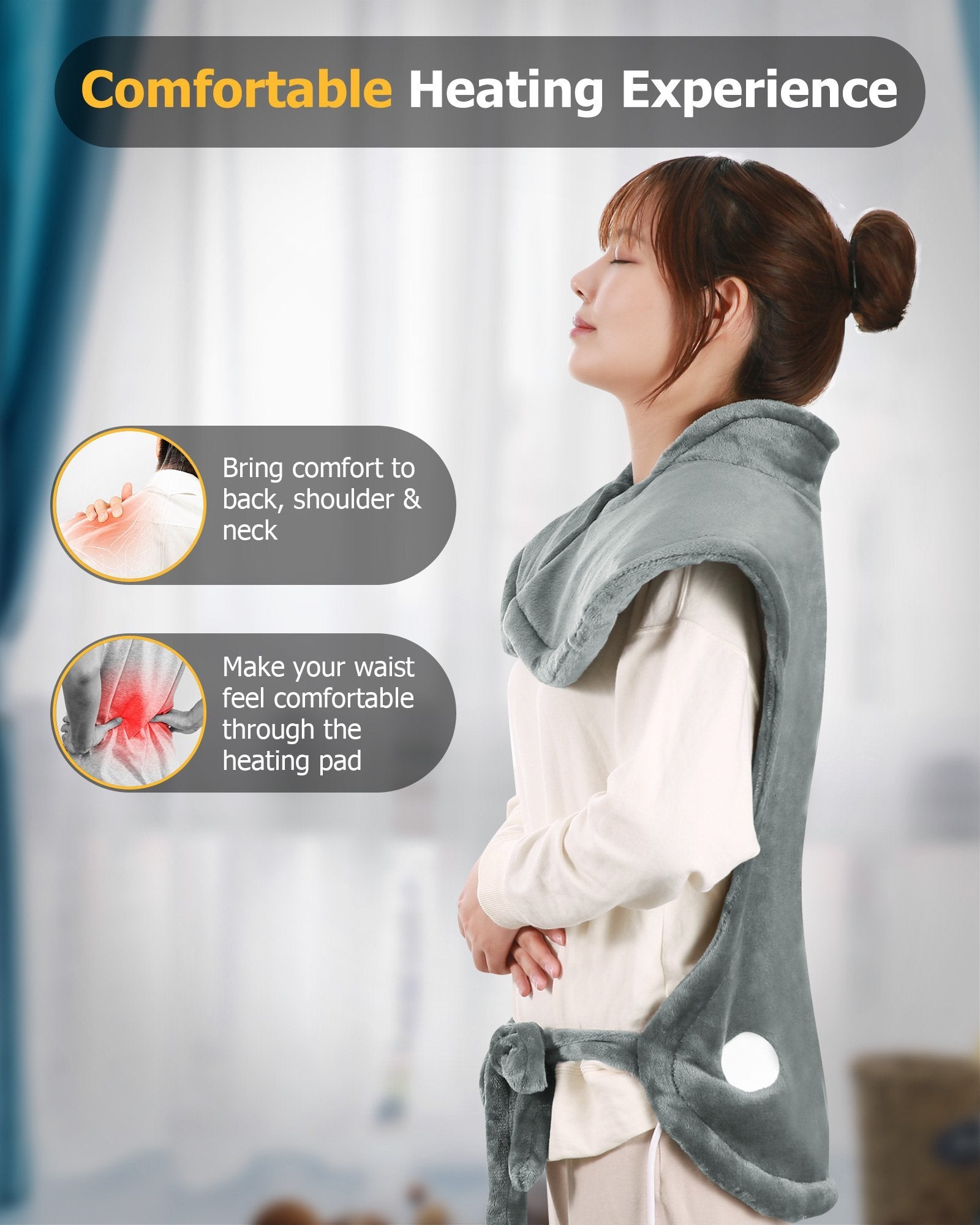 Load image into Gallery viewer, Electric Heating Pad Warm Back Wrap with 4 Levels Temperature Settings for Neck Shoulder Back, 2 Hours Auto Shut Off, Machine Washable - NAIPO