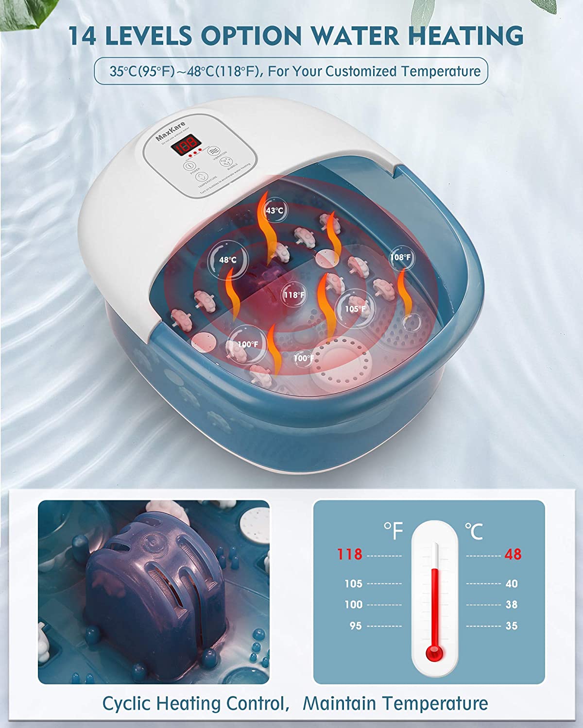 Load image into Gallery viewer, Foot Bath Massager with Heat Bubbles Vibration and 14 Massage Rollers, Foot Spa Basin Pedicure Soaking Feet with Adjustable Temperature and Auto Shut-Off, Comfortable Relax Home Spa Experience - NAIPO