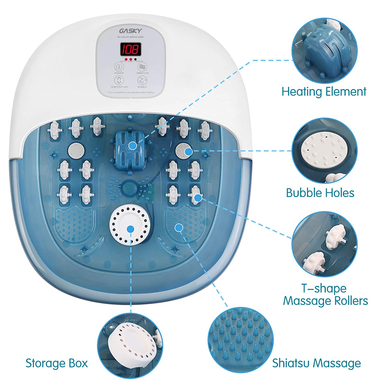 Load image into Gallery viewer, Foot Spa Bath Massager with Heat Bubbles Vibration, 14 Shiatsu Massaging Rollers to Relax Tired Feet, Adjustable Temperature Pedicure Tub for Home Office Use - NAIPO