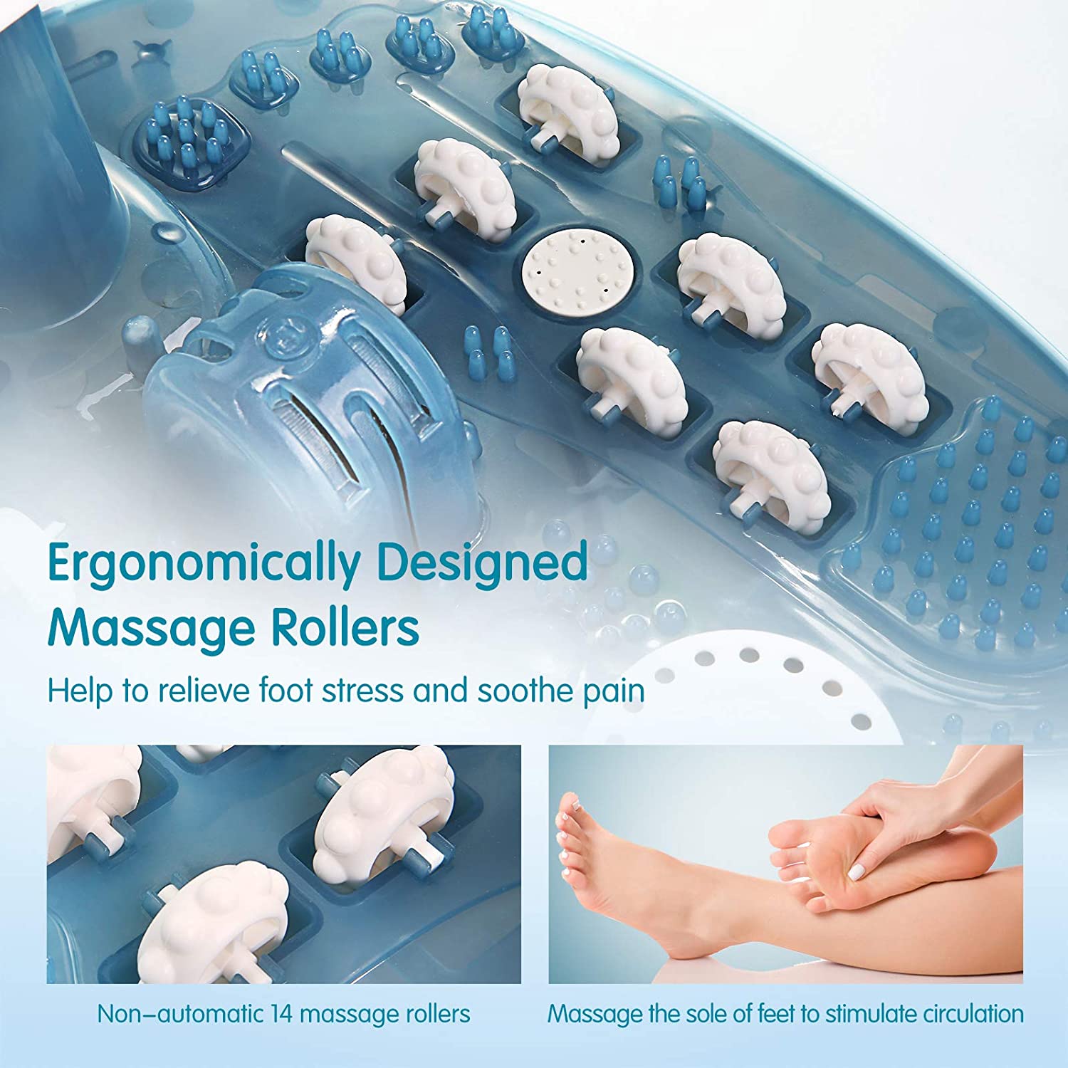Load image into Gallery viewer, Foot Spa Bath Massager with Heat Bubbles Vibration, 14 Shiatsu Massaging Rollers to Relax Tired Feet, Adjustable Temperature Pedicure Tub for Home Office Use - NAIPO
