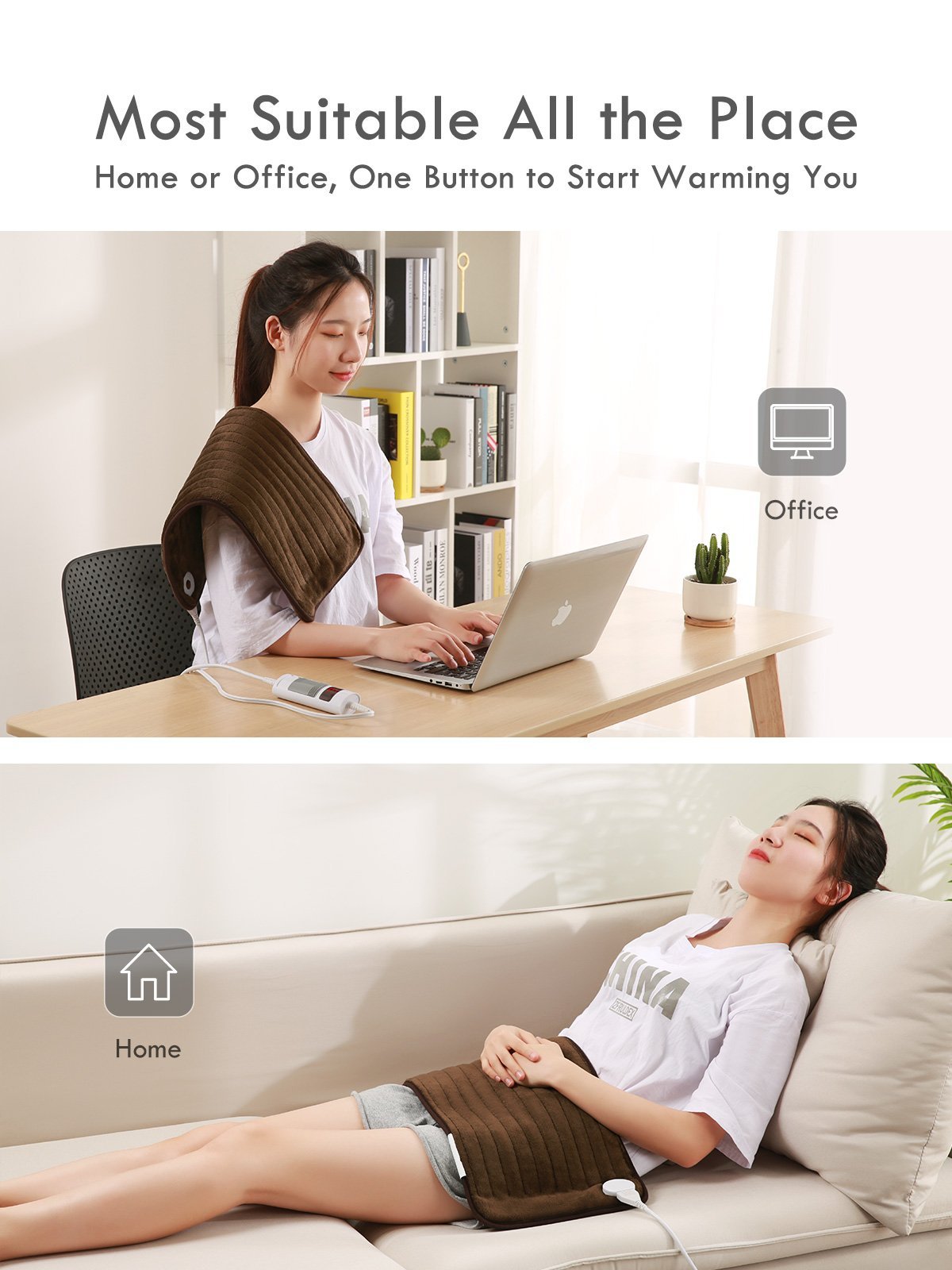 Load image into Gallery viewer, Heating Pad for Full Body Pain Relief, Super Soft and Extra Large, Safe 1.5 Hours Auto Shut Off, 6 Levels Heating Settings, 12 x 24 Inch, Full Body Use, Chestnut - NAIPO