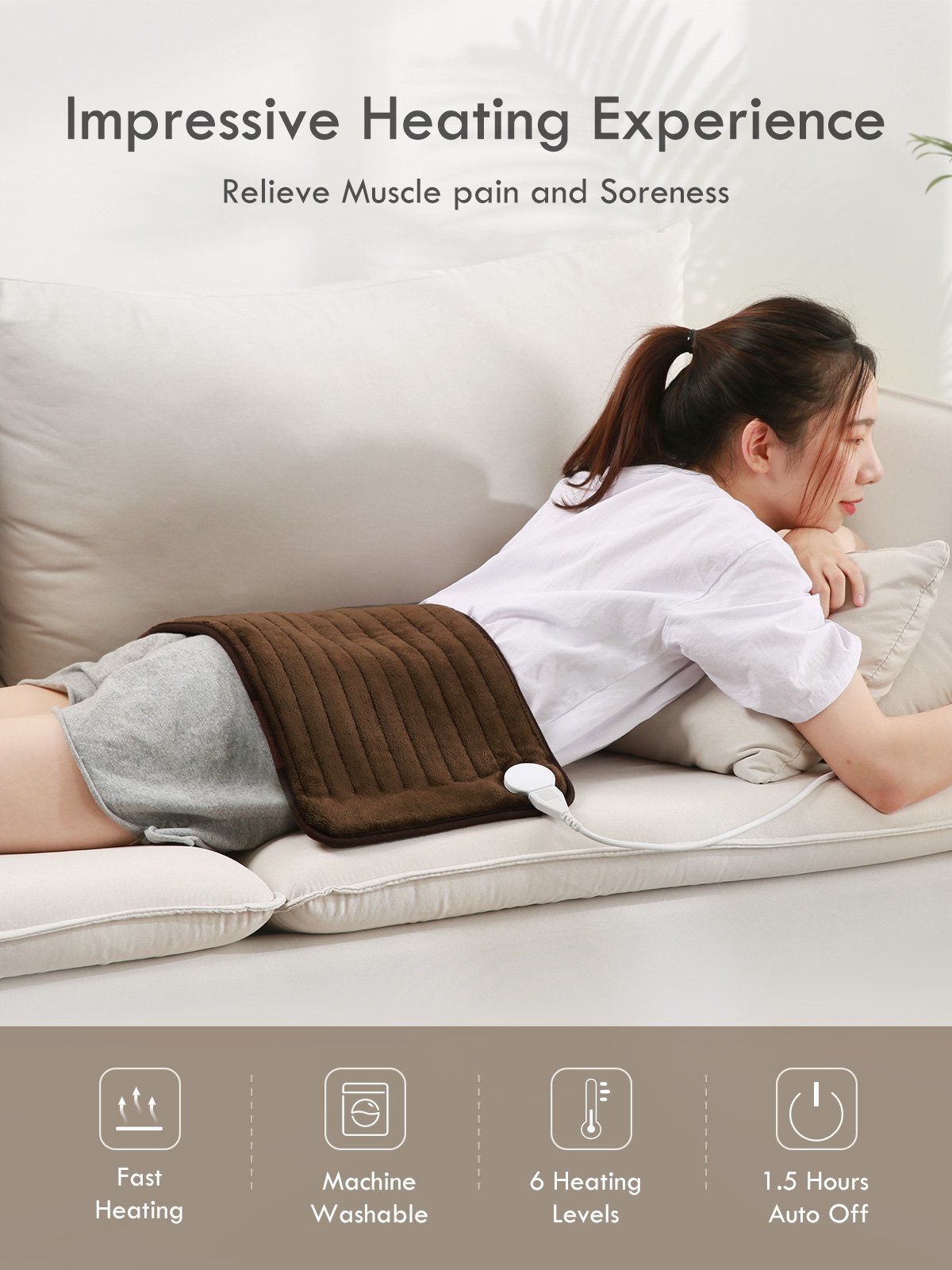 Load image into Gallery viewer, Heating Pad for Full Body Pain Relief, Super Soft and Extra Large, Safe 1.5 Hours Auto Shut Off, 6 Levels Heating Settings, 12 x 24 Inch, Full Body Use, Chestnut - NAIPO