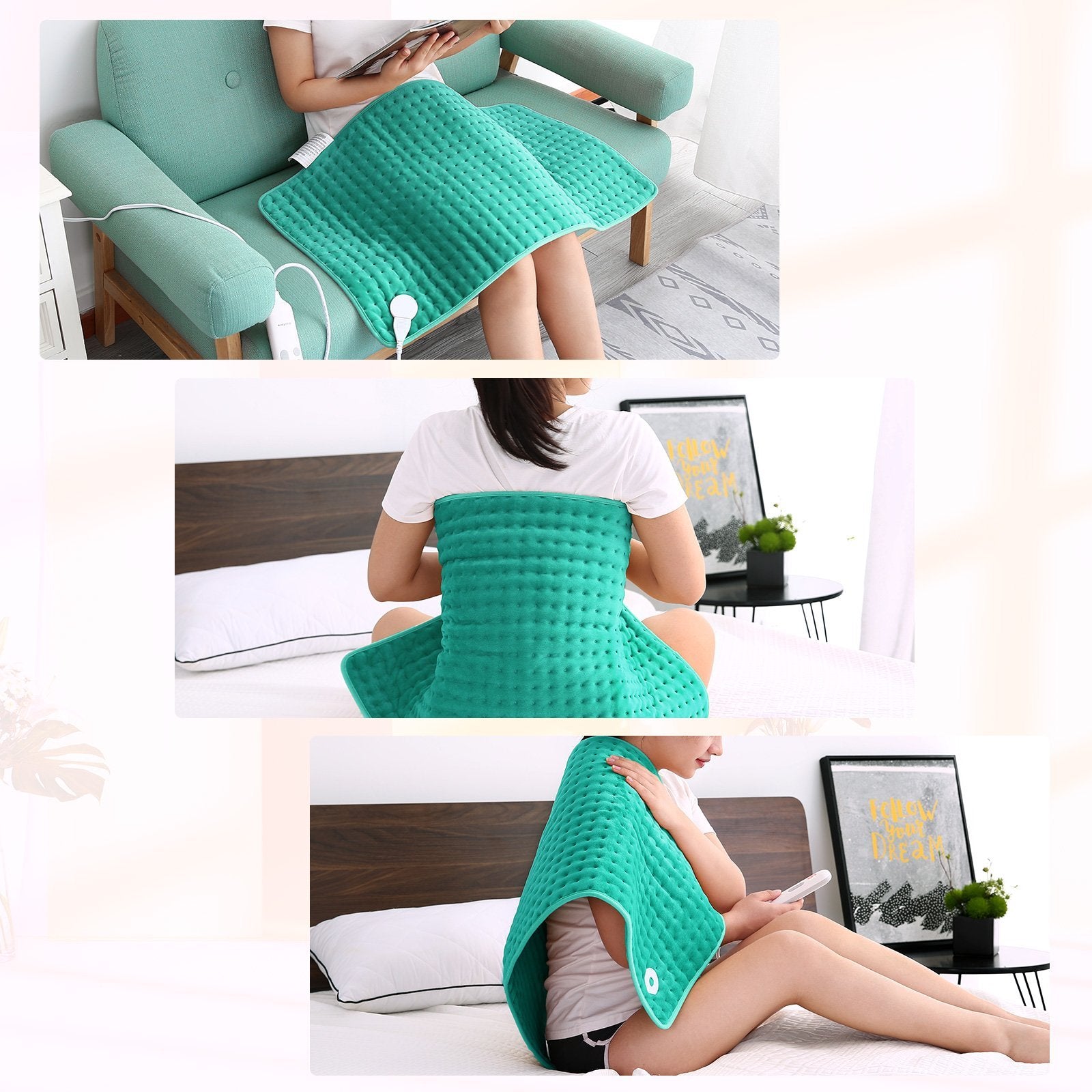 Load image into Gallery viewer, Heating Pads for Back Pain,18"x33" Large Electric Heating Pads with Auto Shut Off,6 Temperature Settings,Super-Soft,Fast Heating for Neck Back Shoulder Relief and Cramps - NAIPO