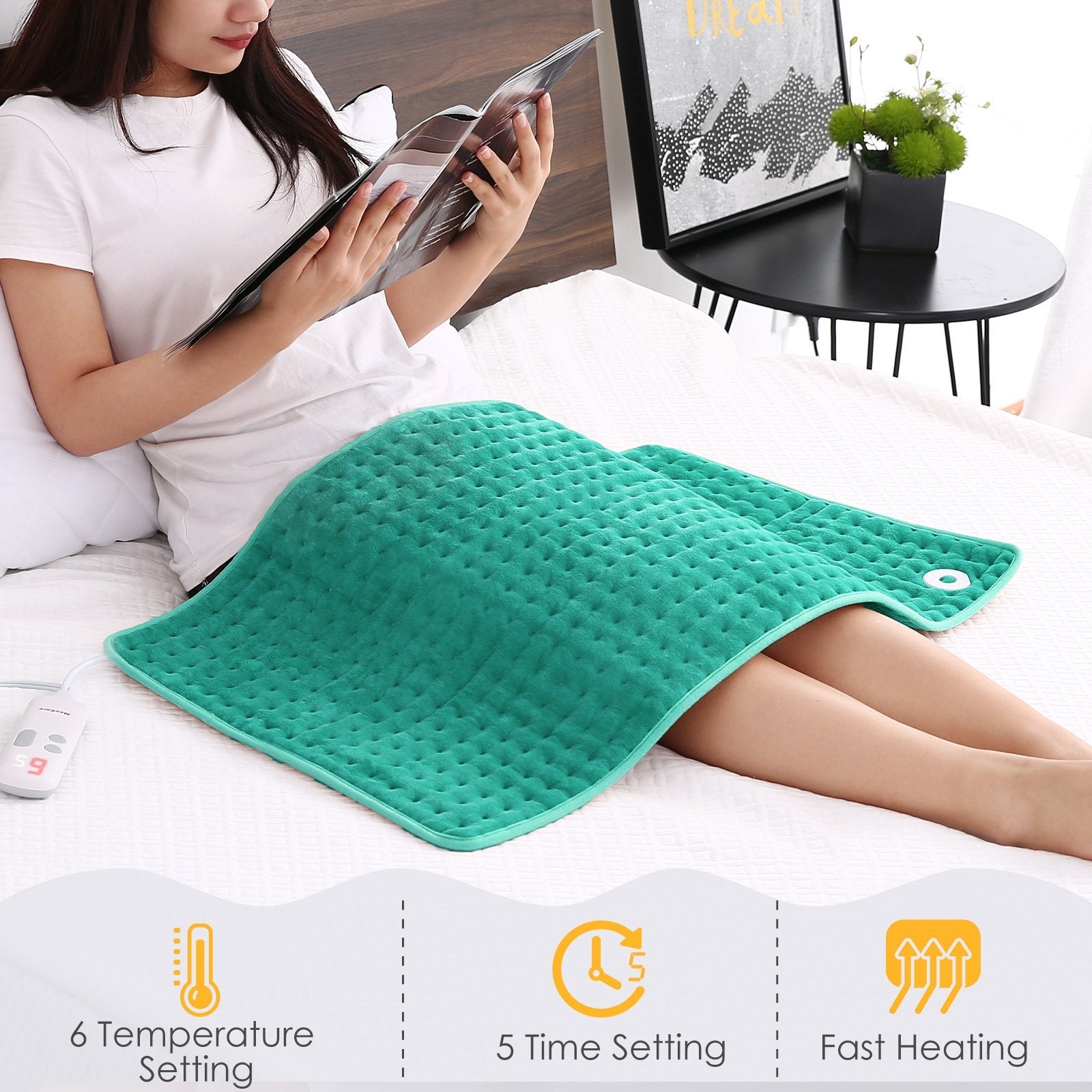 Load image into Gallery viewer, Heating Pads for Back Pain,18"x33" Large Electric Heating Pads with Auto Shut Off,6 Temperature Settings,Super-Soft,Fast Heating for Neck Back Shoulder Relief and Cramps - NAIPO