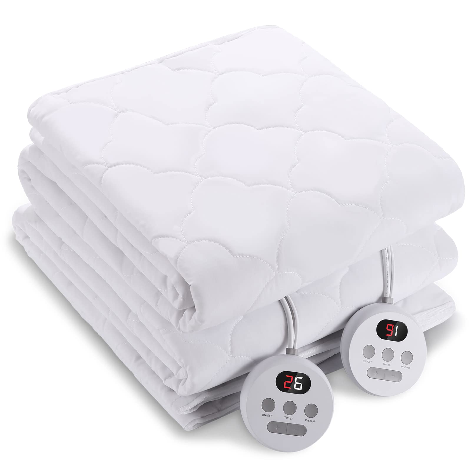 Load image into Gallery viewer, Heated Mattress Pad Queen Size 60''*80'' with Dual Controllers, 10 Heating Levels, 10H Auto Shut-off, 15" Deep Pocket - Cloud Pattern