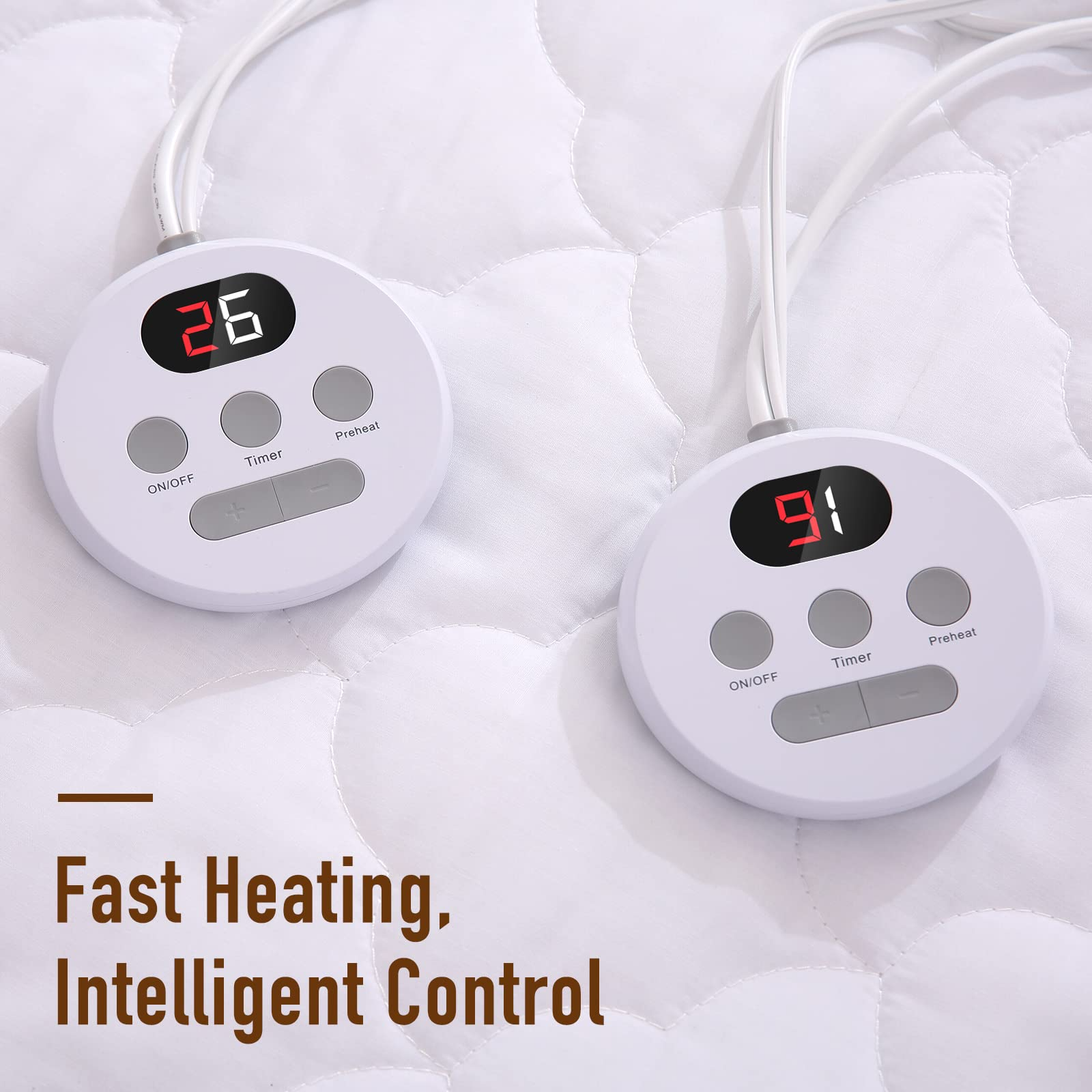 Load image into Gallery viewer, Heated Mattress Pad Queen Size 60''*80'' with Dual Controllers, 10 Heating Levels, 10H Auto Shut-off, 15" Deep Pocket - Cloud Pattern