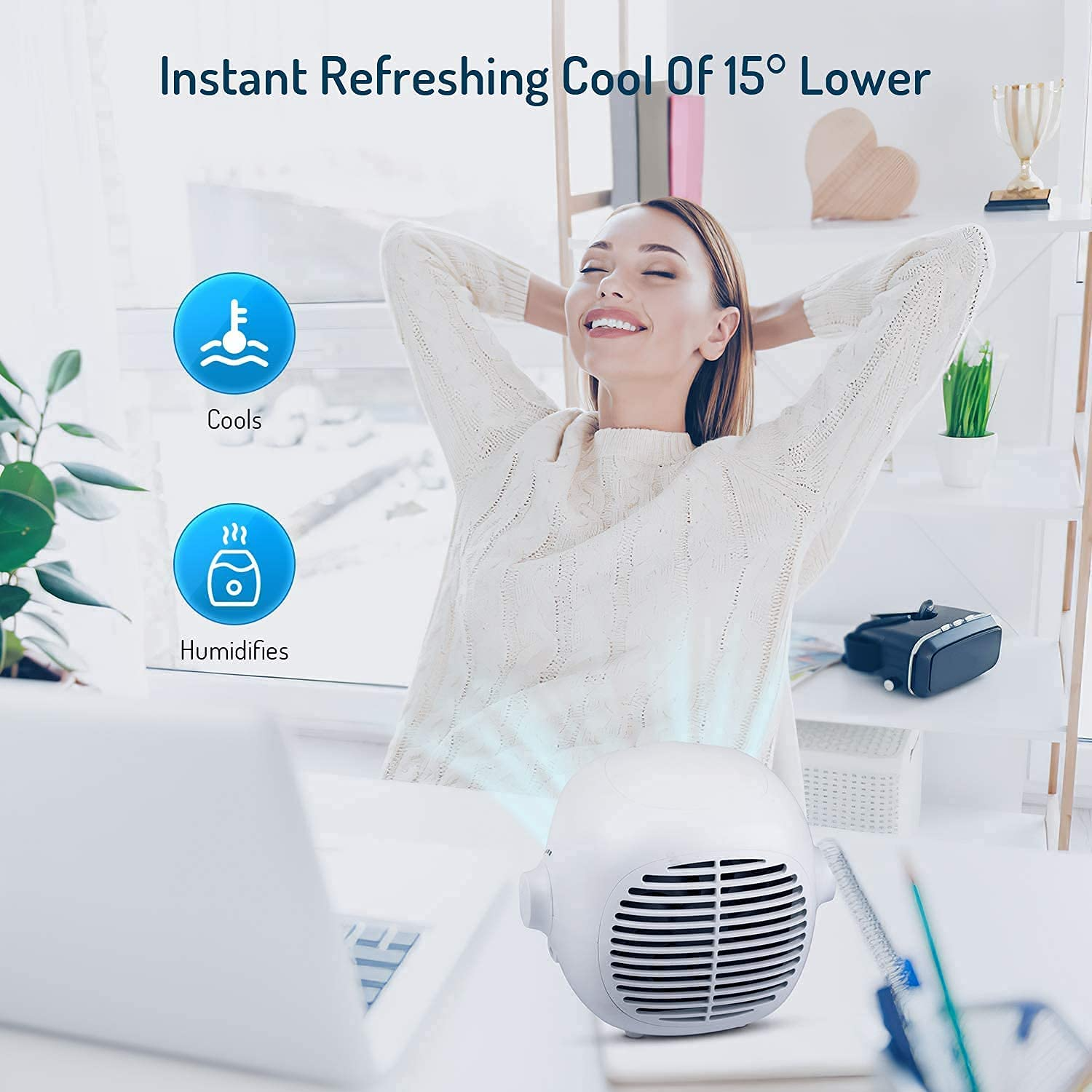 Load image into Gallery viewer, Portable Air Conditioner Fan Evaporative Portable Cooler Fan Space Cooler Fan Quiet Desk Fan with USB Recharged