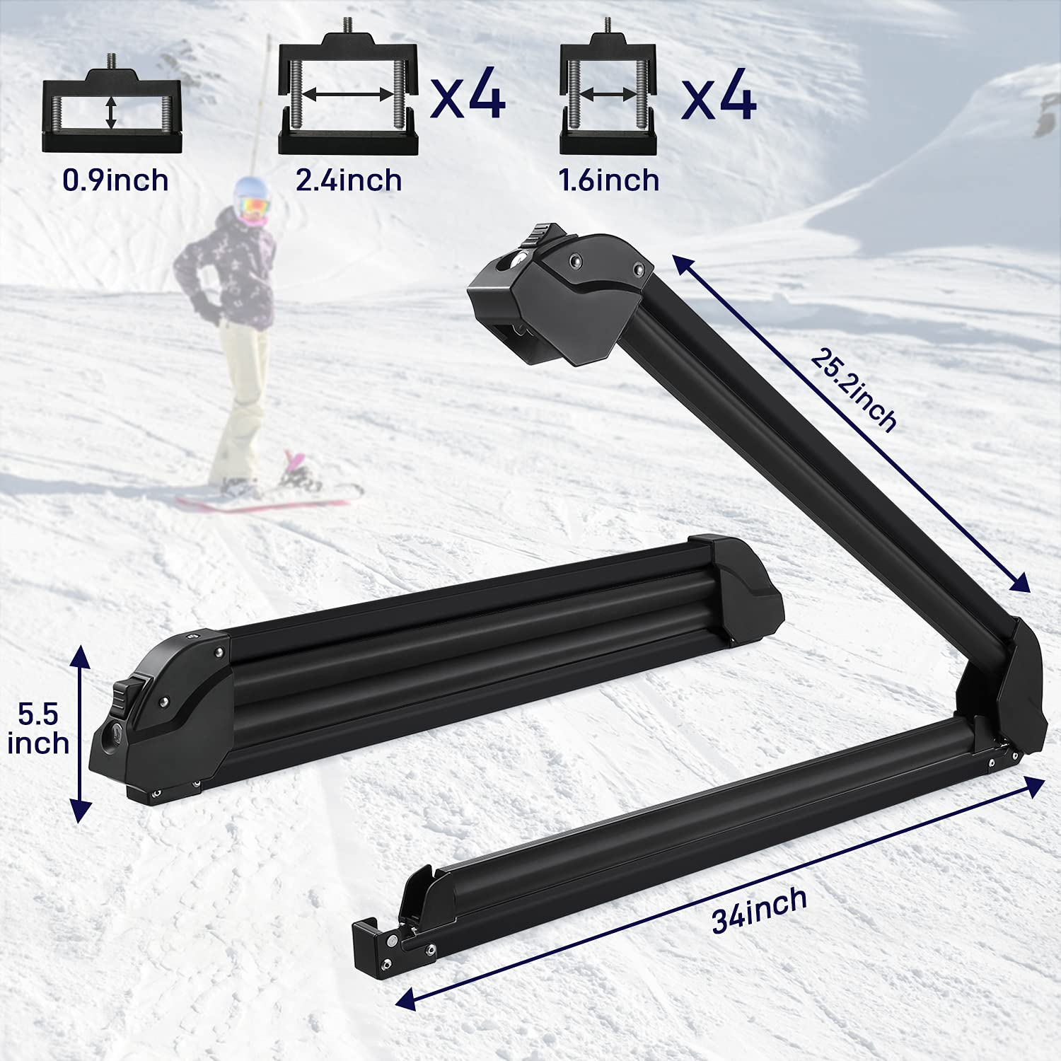 Load image into Gallery viewer, Ski & Snowboard Car Racks Universal Roof Rack for 6 Pairs Skis/4 Snowboards Aviation Aluminum Resistant to -60°C Upgraded Ski Rack 33inch Fit Wing/Oblate/Square Crossbars Black