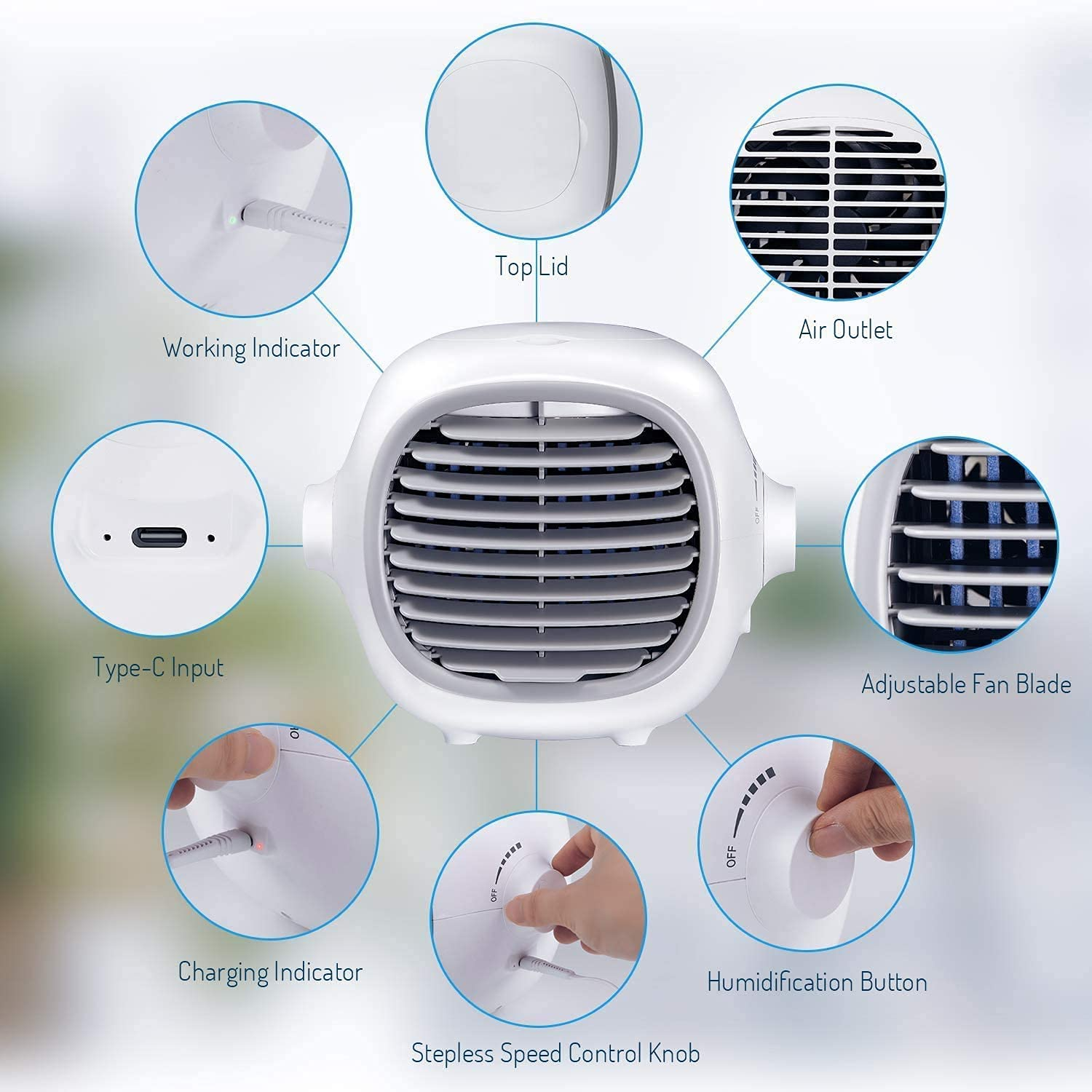Load image into Gallery viewer, Portable Air Conditioner Fan Evaporative Portable Cooler Fan Space Cooler Fan Quiet Desk Fan with USB Recharged