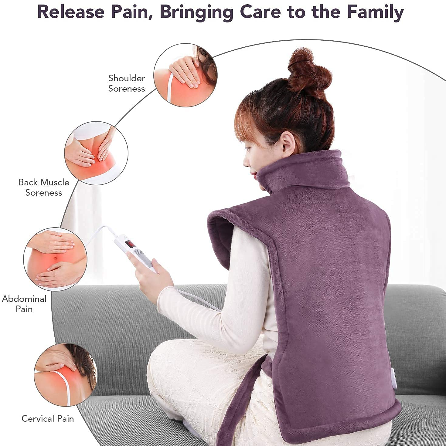 Load image into Gallery viewer, Large Heating Pad for Back and Shoulders, 24''x33'' Electric Heat Wrap Vest with 6 Heating Levels, 1.5 H Auto Shut-Off - Purple