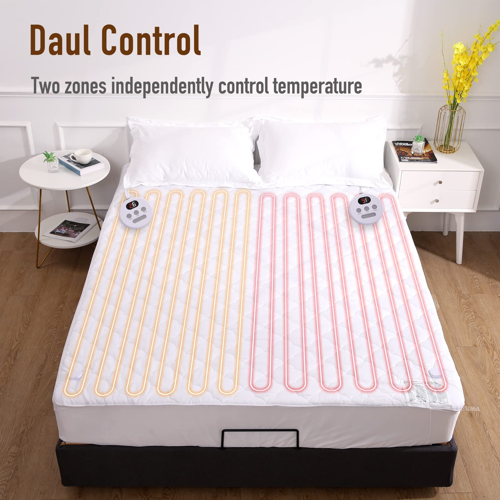 Load image into Gallery viewer, Heated Mattress Pad Queen Size 60''*80'' with Dual Controllers, 10 Heating Levels, 10H Auto Shut-off, 15" Deep Pocket - Cloud Pattern