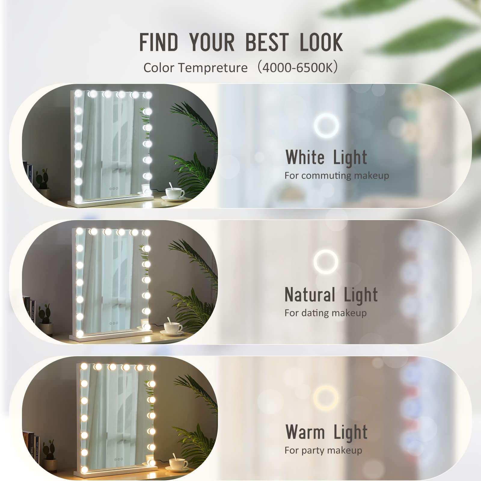 Load image into Gallery viewer, Vanity Mirror Makeup Mirror with Lights, Large Hollywood Lighted Makeup Mirror with 18 Dimmable LED Bulbs, 3 Color Lighting Modes, USB Charging Port, Smart Touch Control, 23 x 19"