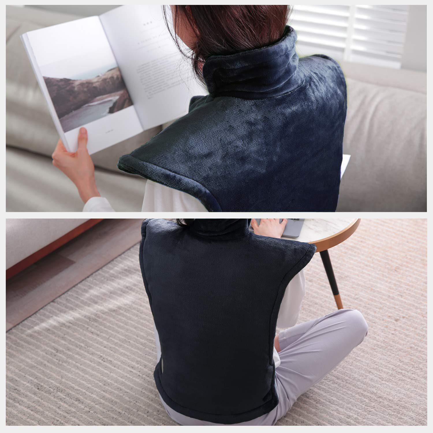 Load image into Gallery viewer, Heating Pad for Back and Shoulder, 24"x33" Heat Wrap, Fast-Heating, 4 Heat Settings, 2 Hours Auto Shut Off, Machine Washable -Navy Blue