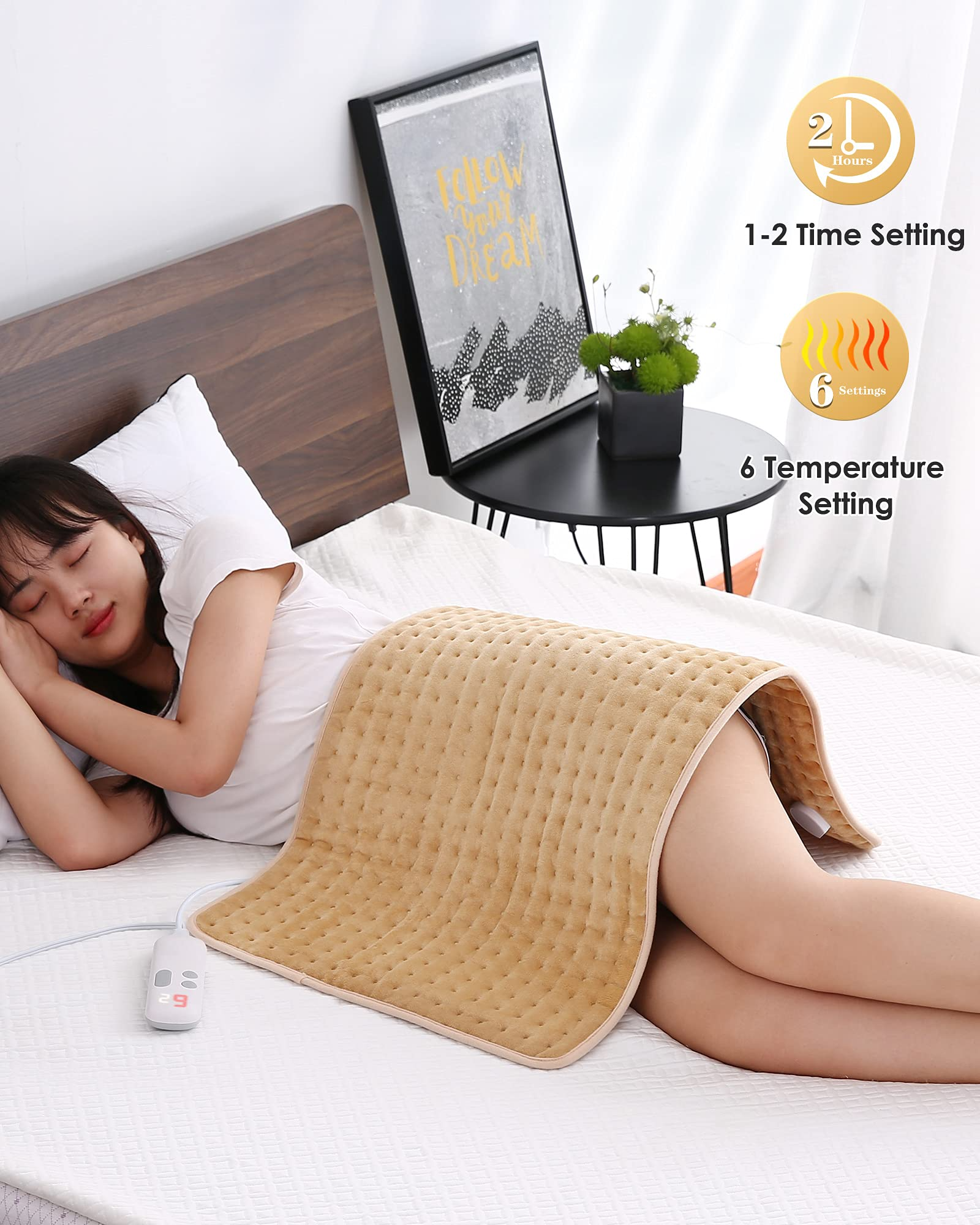 Load image into Gallery viewer, Heating Pads for Back Pain, 18"x33" Large Electric Heating Pads with Auto Shut Off, 6 Temperature Settings, Super-Soft, Fast Heating for Neck Back Shoulder Relief and Cramps - Yellow
