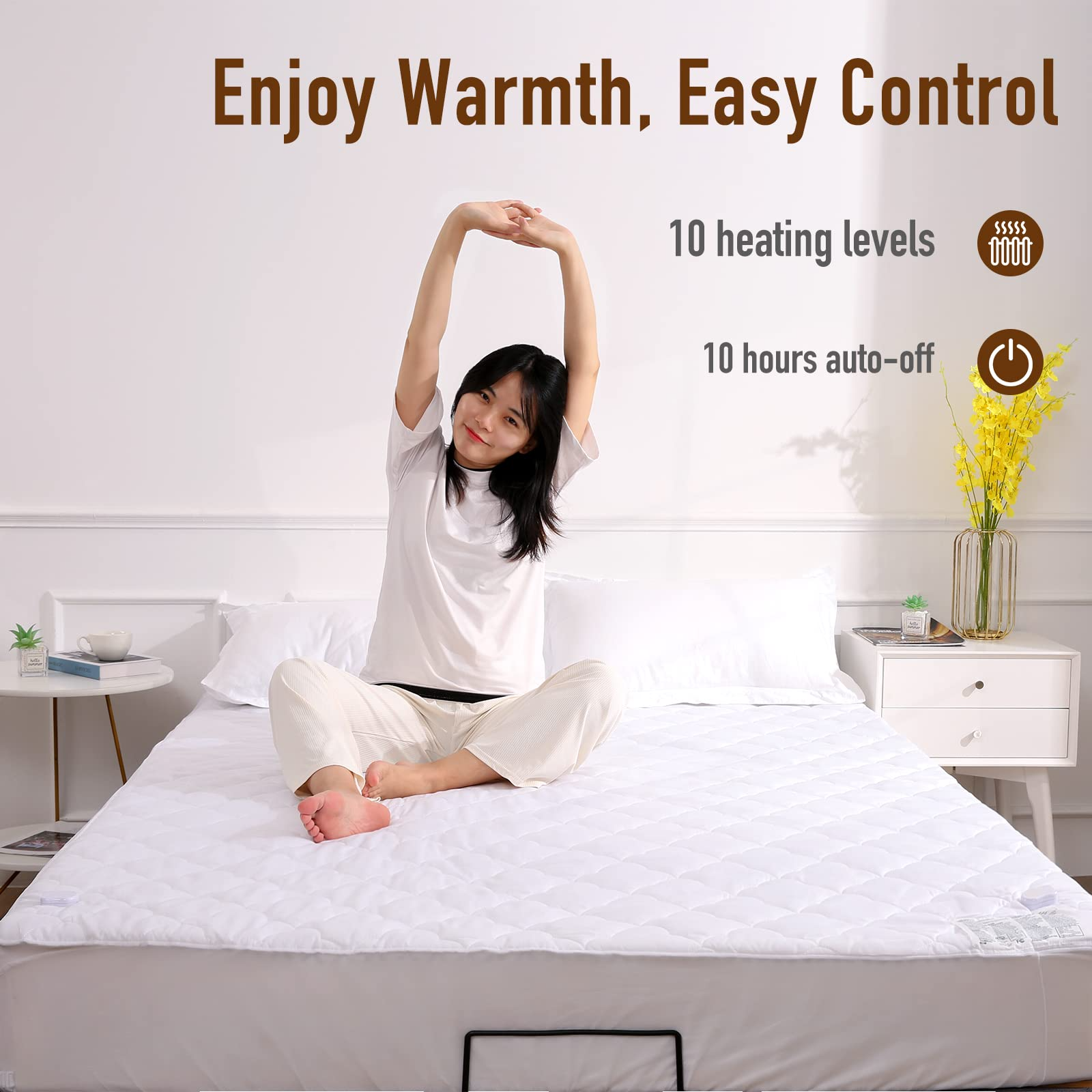 Load image into Gallery viewer, Heated Mattress Pad Queen Size 60''*80'' with Dual Controllers, 10 Heating Levels, 10H Auto Shut-off, 15" Deep Pocket - Cloud Pattern