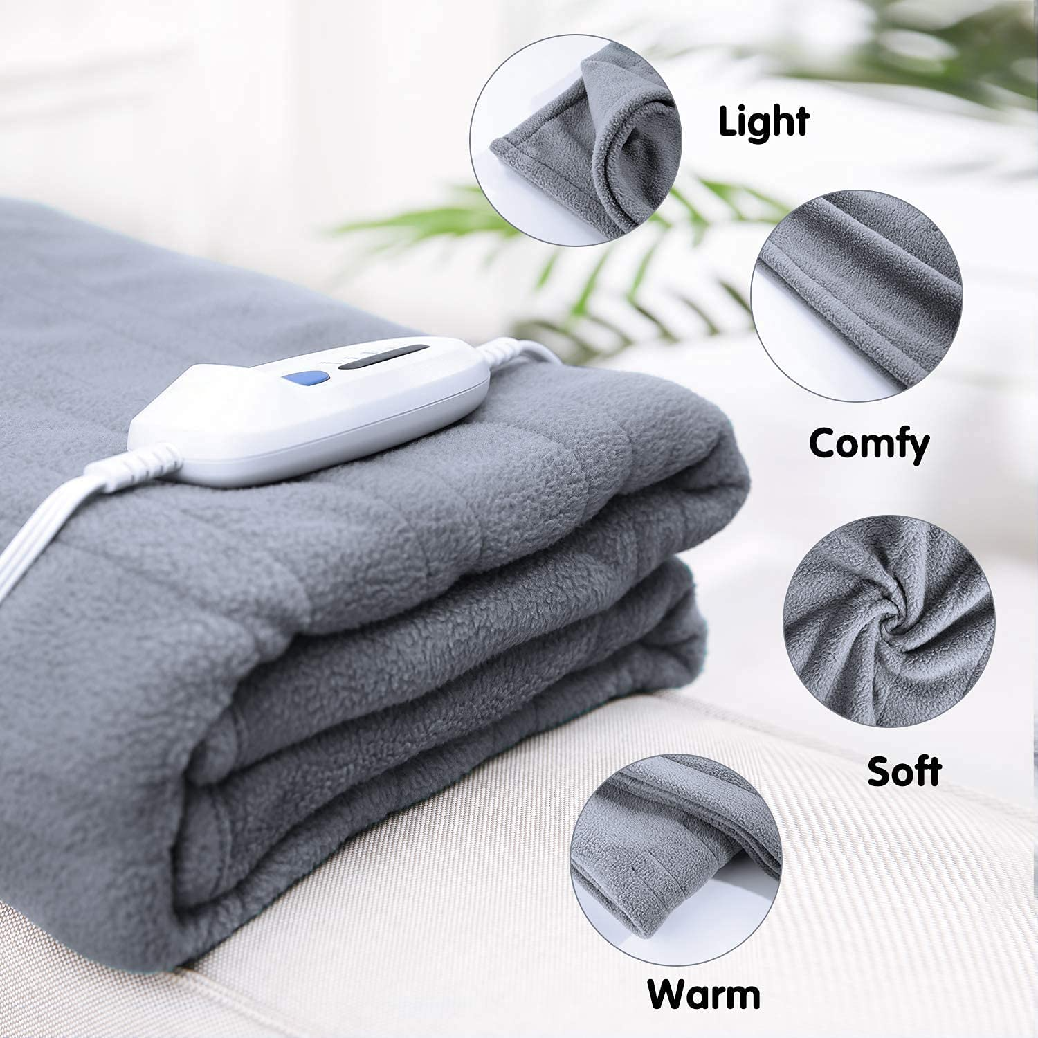 Load image into Gallery viewer, Electric Heated Blanket Twin Size 62'' x 84'' Polar Fleece with Auto-Off 4 Temperature Settings Overheat Protection - Gray