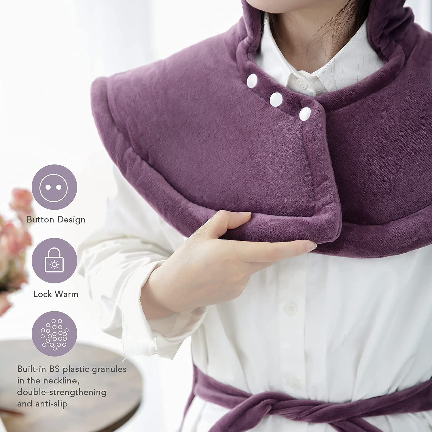 Load image into Gallery viewer, Large Heating Pad for Back and Shoulders, 24''x33'' Electric Heat Wrap Vest with 6 Heating Levels, 1.5 H Auto Shut-Off - Purple