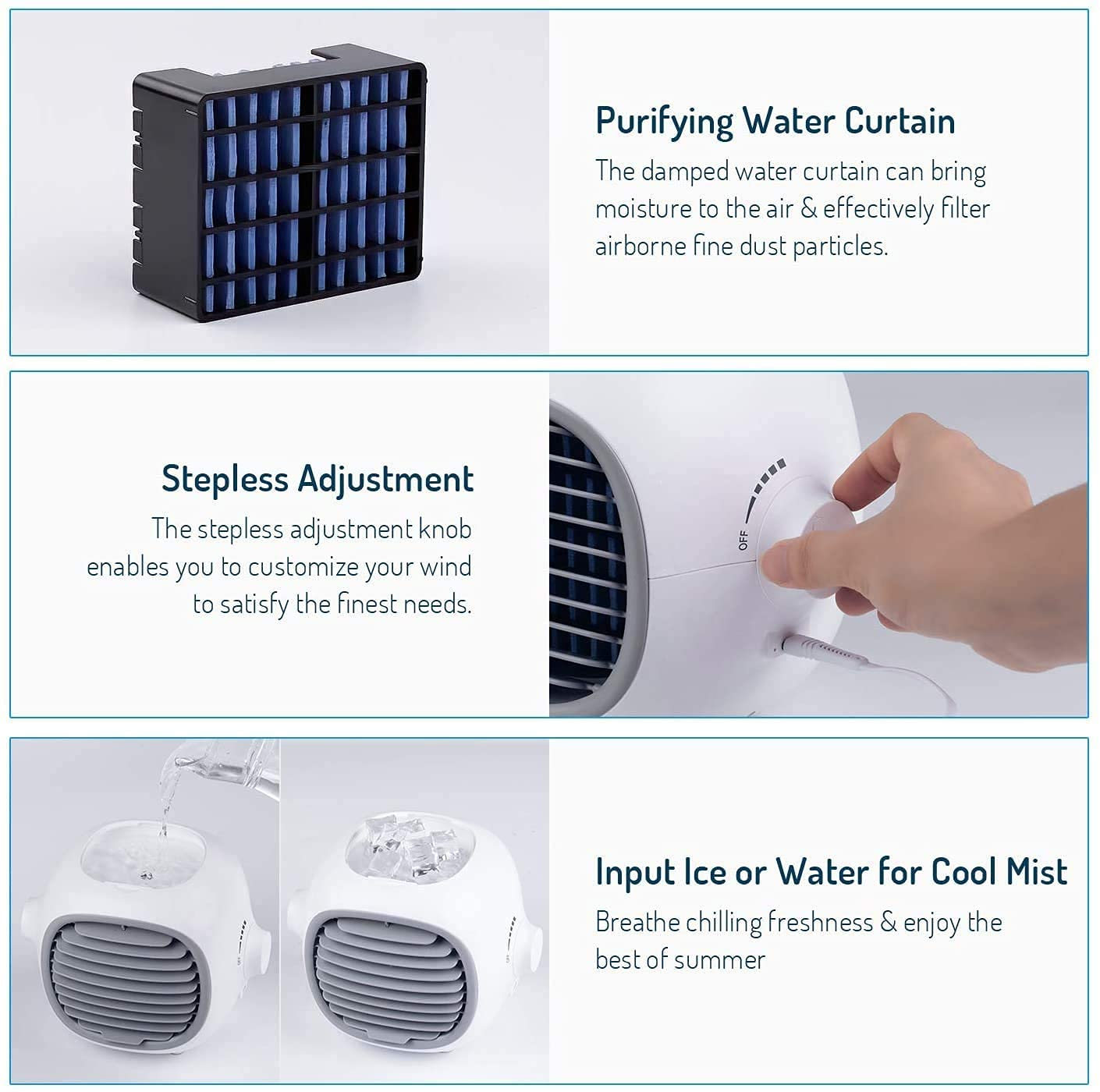 Load image into Gallery viewer, Portable Air Conditioner Fan Evaporative Portable Cooler Fan Space Cooler Fan Quiet Desk Fan with USB Recharged