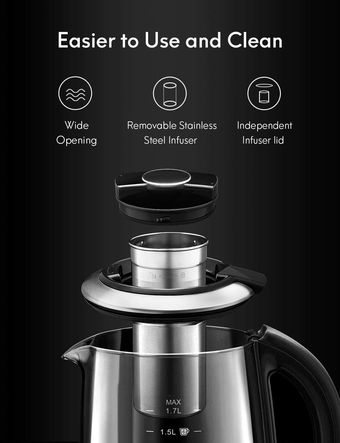 Load image into Gallery viewer, Electric Kettle Tea Maker, 1.7 L 2200 W, 120-Min Keep Warm, 5 Temperature Setting, Boil Dry Protection, Made of Food-Grade Stainless Steel and Heat-Resistant Glass, BPA Free