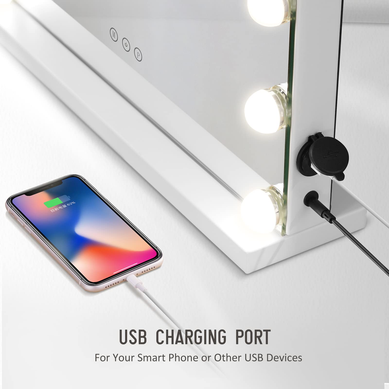 Load image into Gallery viewer, Vanity Mirror Makeup Mirror with Lights, Large Hollywood Lighted Makeup Mirror with 18 Dimmable LED Bulbs, 3 Color Lighting Modes, USB Charging Port, Smart Touch Control, 23 x 19"