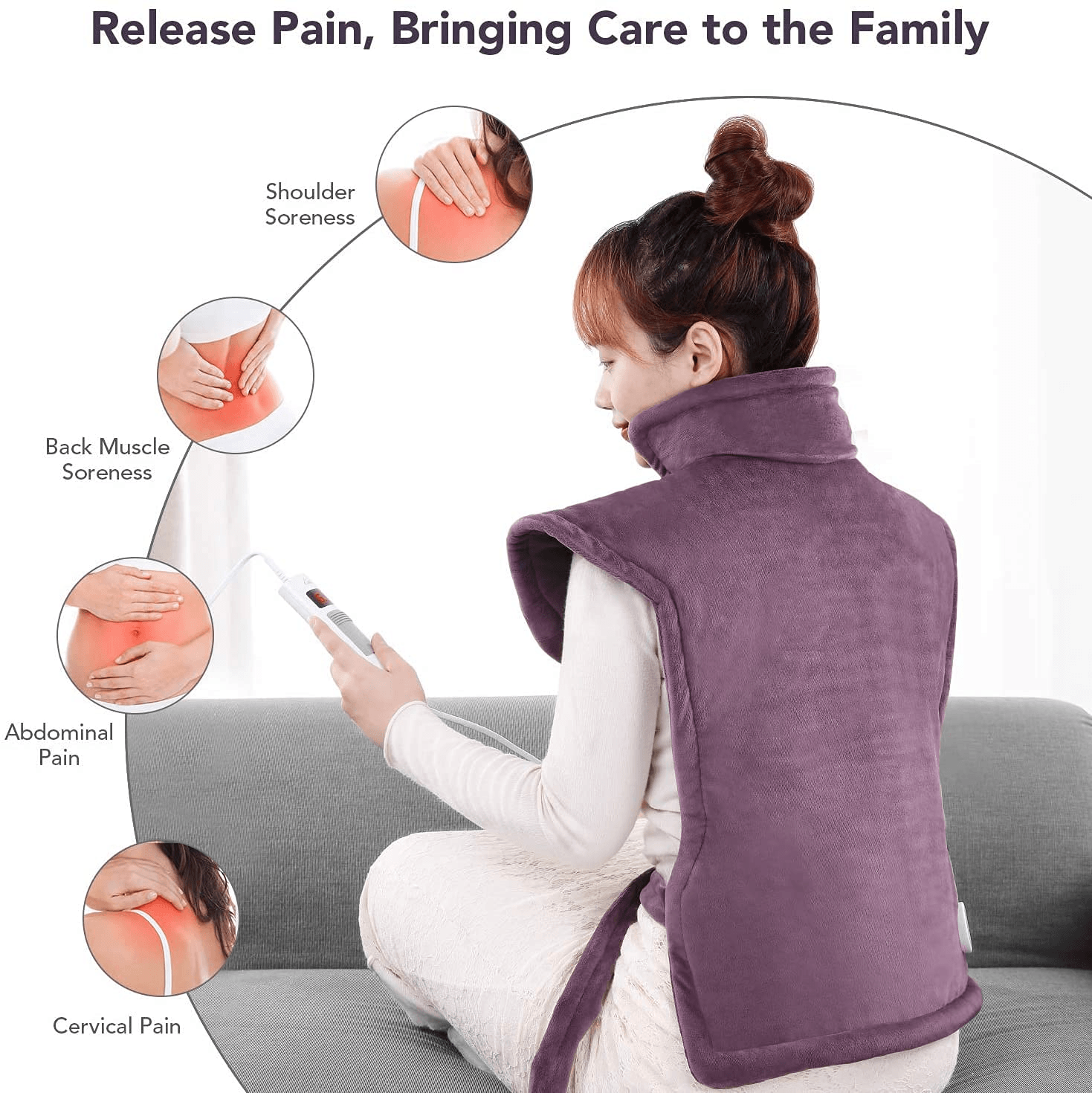 Load image into Gallery viewer, Large Electric Heating Pad for Back and Shoulders, 24”x33” Heat Wrap Vest with 6 Heating Levels, 1.5 Hours Auto Shut Off Available, Purple - NAIPO