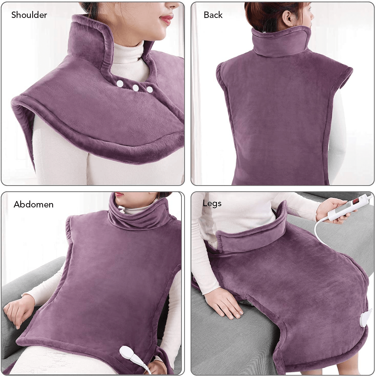 Load image into Gallery viewer, Large Electric Heating Pad for Back and Shoulders, 24”x33” Heat Wrap Vest with 6 Heating Levels, 1.5 Hours Auto Shut Off Available, Purple - NAIPO