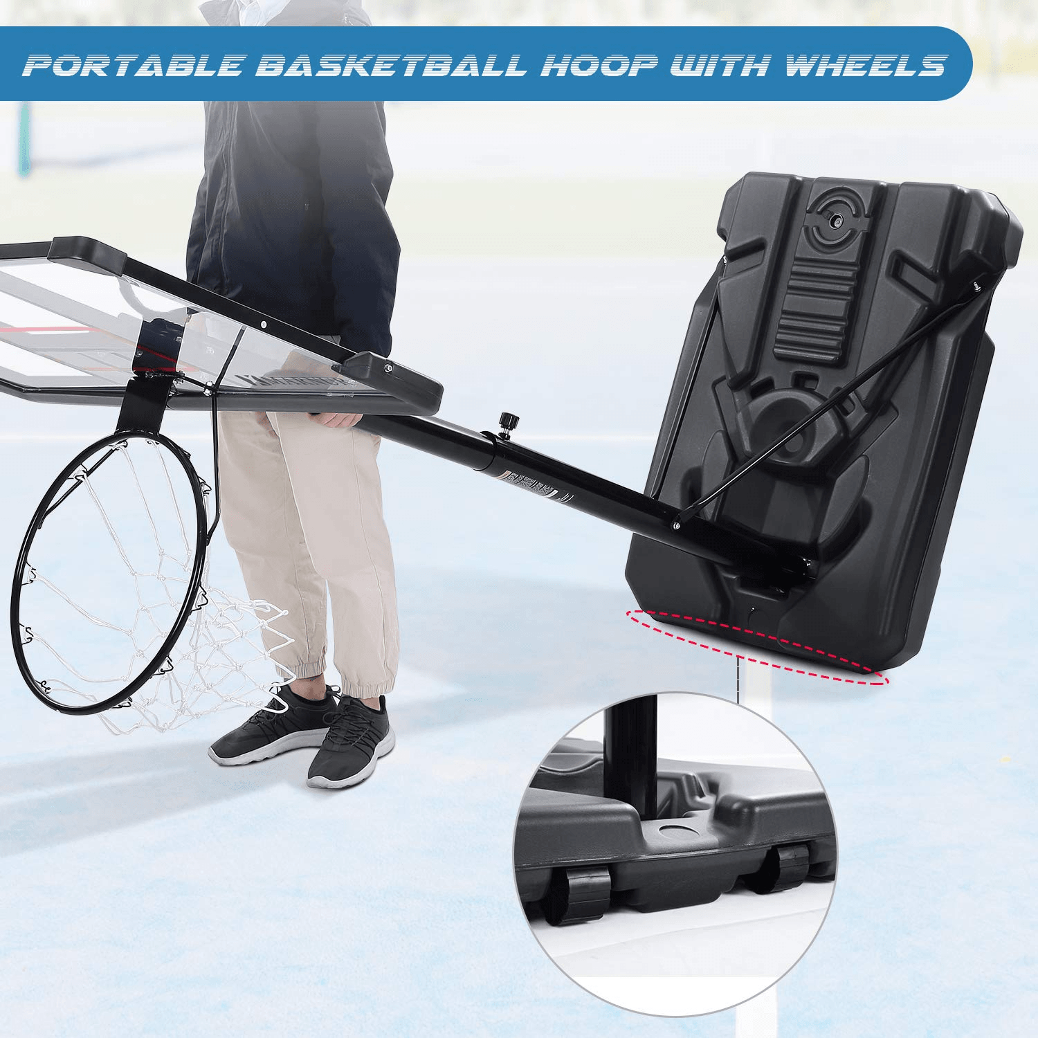 Load image into Gallery viewer, MARNUR Basketball Hoop Basketball System Portable Basketball Goal Basketball Equipment with Adjustable Height with Big Backboard & Wheels and Large Base for Youth and Adults Family Indoor Outdoor - NAIPO