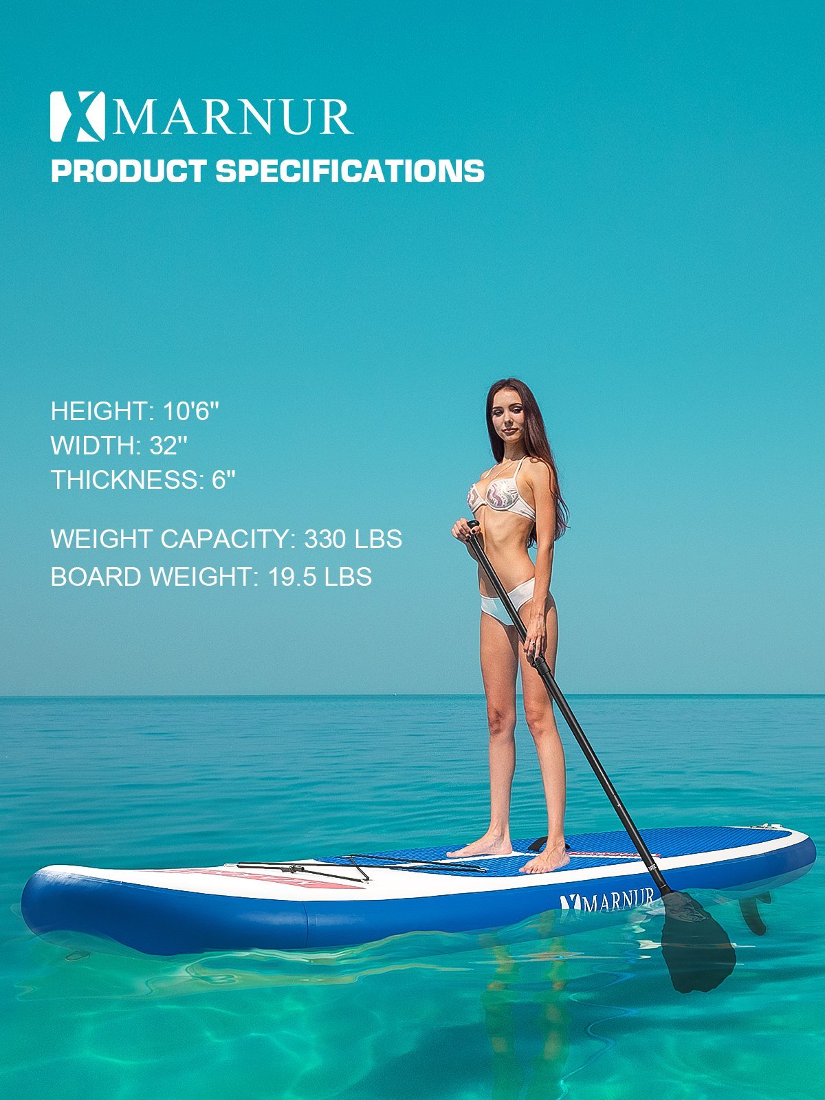 Load image into Gallery viewer, MARNUR Inflatable Stand Up Paddle Board 2021 Latest Upgrade 30" SUP Board Set, Inflatable, 350 Lbs, Non-Slip Deck, Paddle Surfboard, Paddle, Pump, Backpack - NAIPO