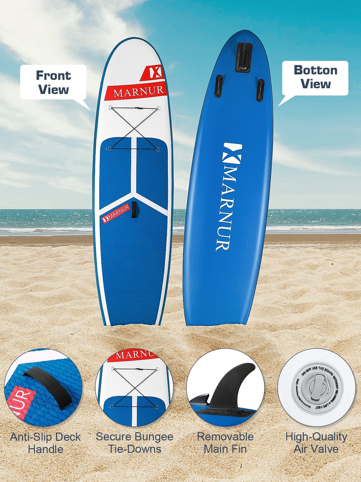 Load image into Gallery viewer, MARNUR Inflatable Stand Up Paddle Board 2021 Latest Upgrade 30" SUP Board Set, Inflatable, 350 Lbs, Non-Slip Deck, Paddle Surfboard, Paddle, Pump, Backpack - NAIPO