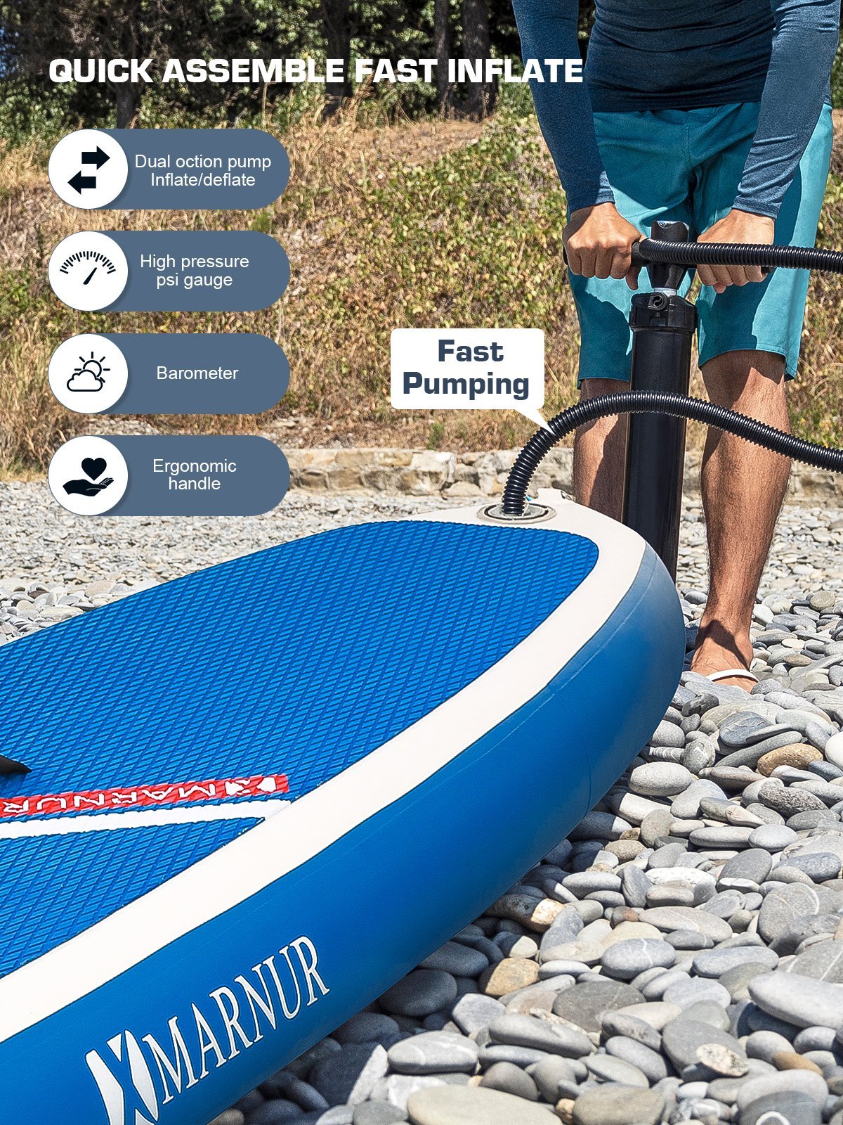 Load image into Gallery viewer, MARNUR Inflatable Stand Up Paddle Board 2021 Latest Upgrade 30" SUP Board Set, Inflatable, 350 Lbs, Non-Slip Deck, Paddle Surfboard, Paddle, Pump, Backpack - NAIPO