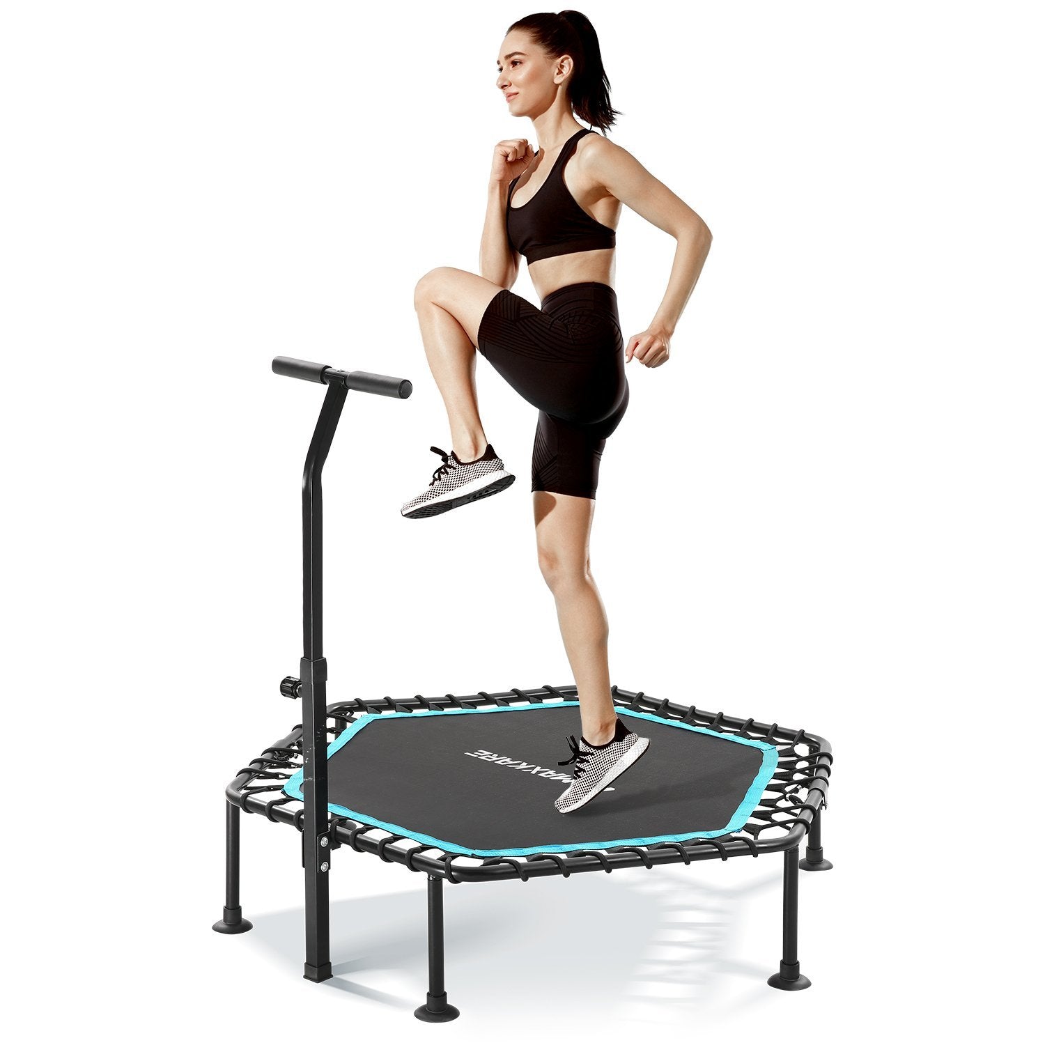 50 Spring-less Fitness Trampoline Hexagon Exercise Rebounder, 3-Level  Adjustable Foam Handle – MARNUR