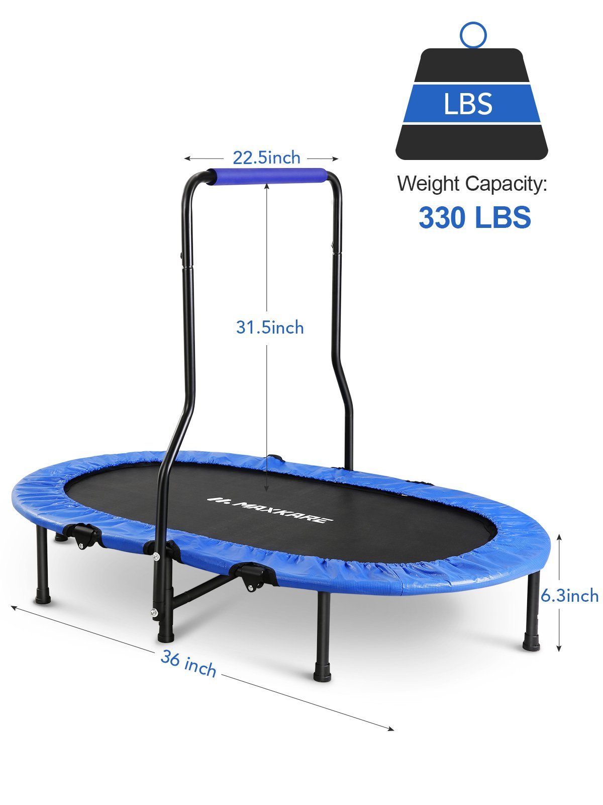 Load image into Gallery viewer, MaxKare Double Kids Trampoline- Mini Foldable Rebounder for Kids w. Adjustable & Detachable Handle - NAIPO