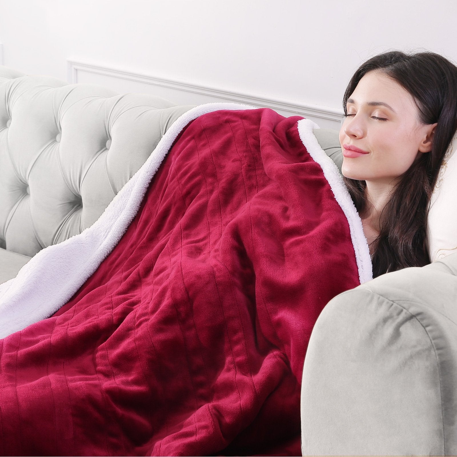 Load image into Gallery viewer, MaxKare Electric Blanket Heated Throw Flannel & Sherpa Fast Heating Blanket 50" x 60", ETL Certification with 4 Heating Levels & 3 Hours Auto-Off Timing Settings, Home Use & Machine Washable - NAIPO