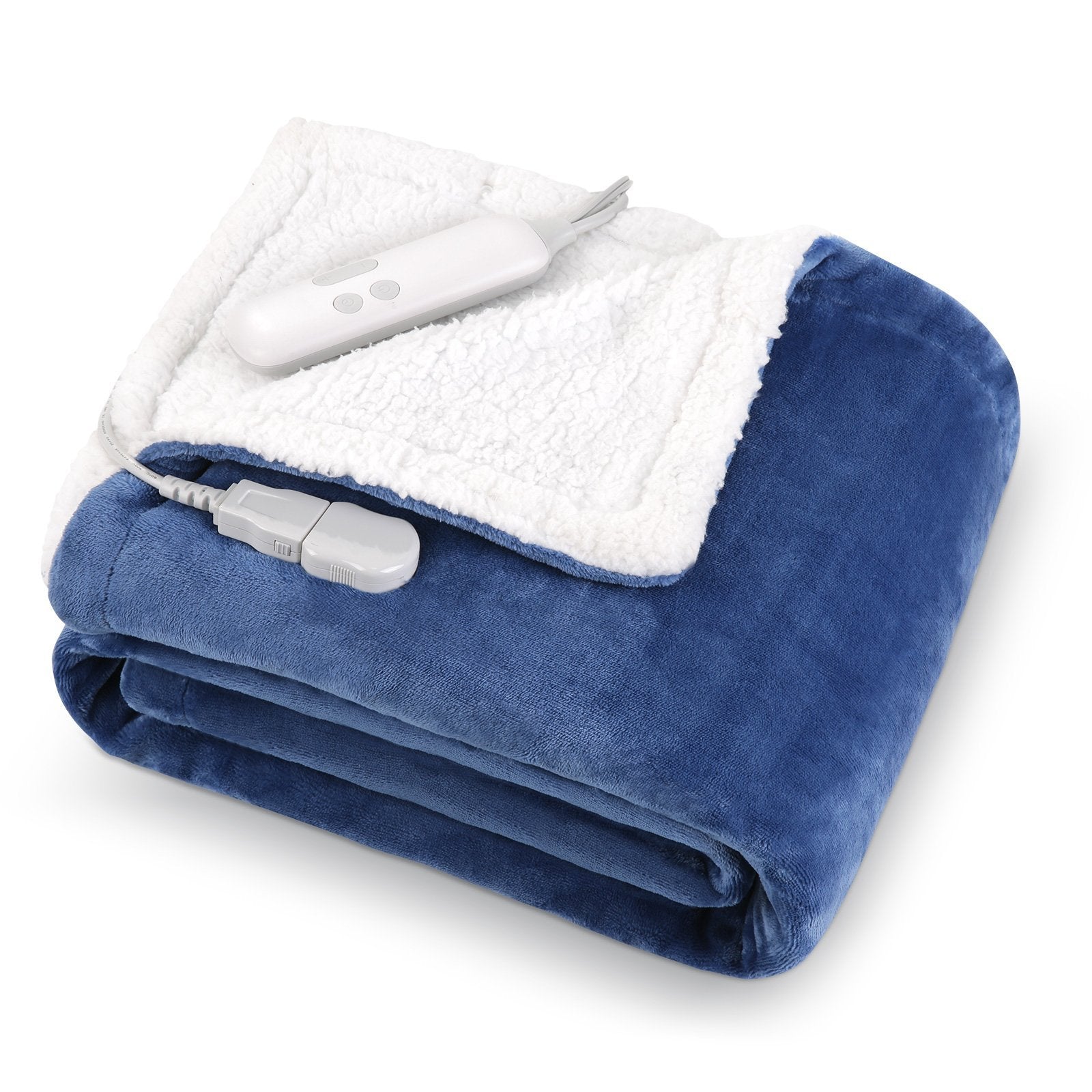 Load image into Gallery viewer, MaxKare Electric Blanket Heated Throw Flannel & Sherpa Fast Heating Blanket 50" x 60", ETL Certification with 6 Heating Levels & 5 Auto-Off Timing Settings, Home Use & Machine Washable, Blue & White - NAIPO