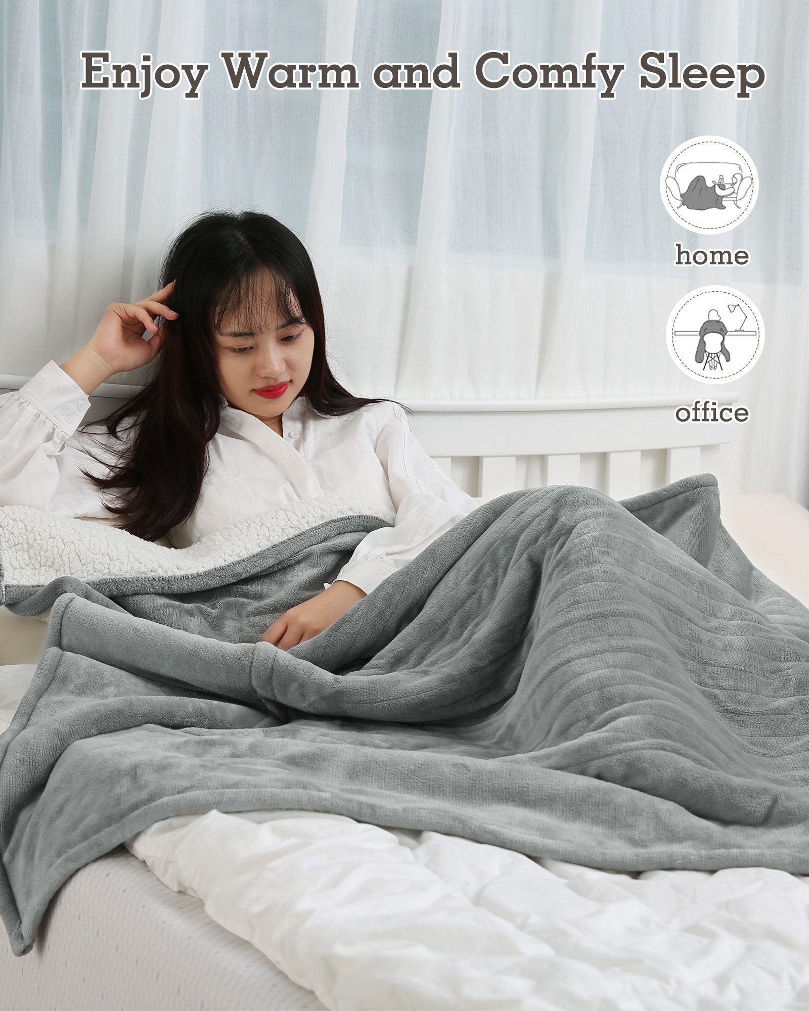 Load image into Gallery viewer, MaxKare Electric Blanket Heated Throw Flannel & Sherpa Reversible Fast Heating Blanket 50" x 60", ETL Certification with 6 Heating Levels & 8 Hours Auto Off, Home Office Use & Machine Washable - NAIPO