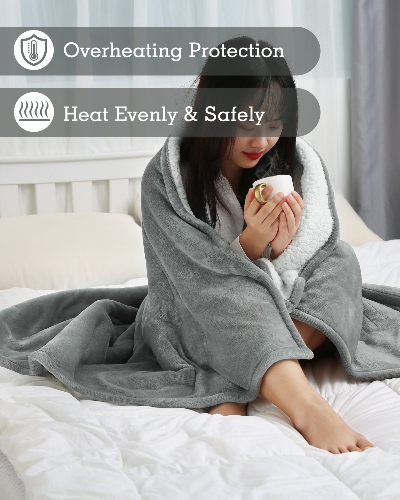 Load image into Gallery viewer, MaxKare Electric Blanket Heated Throw Flannel & Sherpa Reversible Fast Heating Blanket 50" x 60", ETL Certification with 6 Heating Levels & 8 Hours Auto Off, Home Office Use & Machine Washable - NAIPO