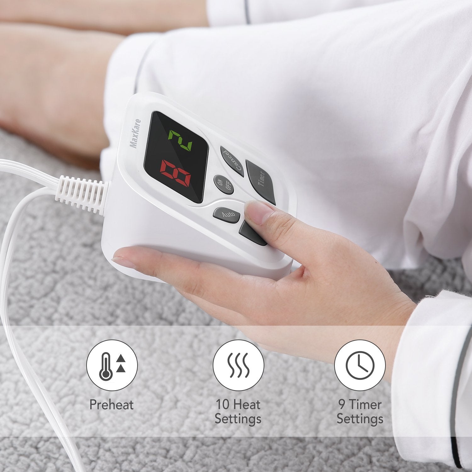 Load image into Gallery viewer, MaxKare Heated Mattress Pad Electric Underblanket Soft Cotton Fabric,10 Heat & 9 Timer Auto Off Settings ETL Certification Overheating Protection Relief Tense Muscle, Machine Washable & Dryer, Twin - NAIPO