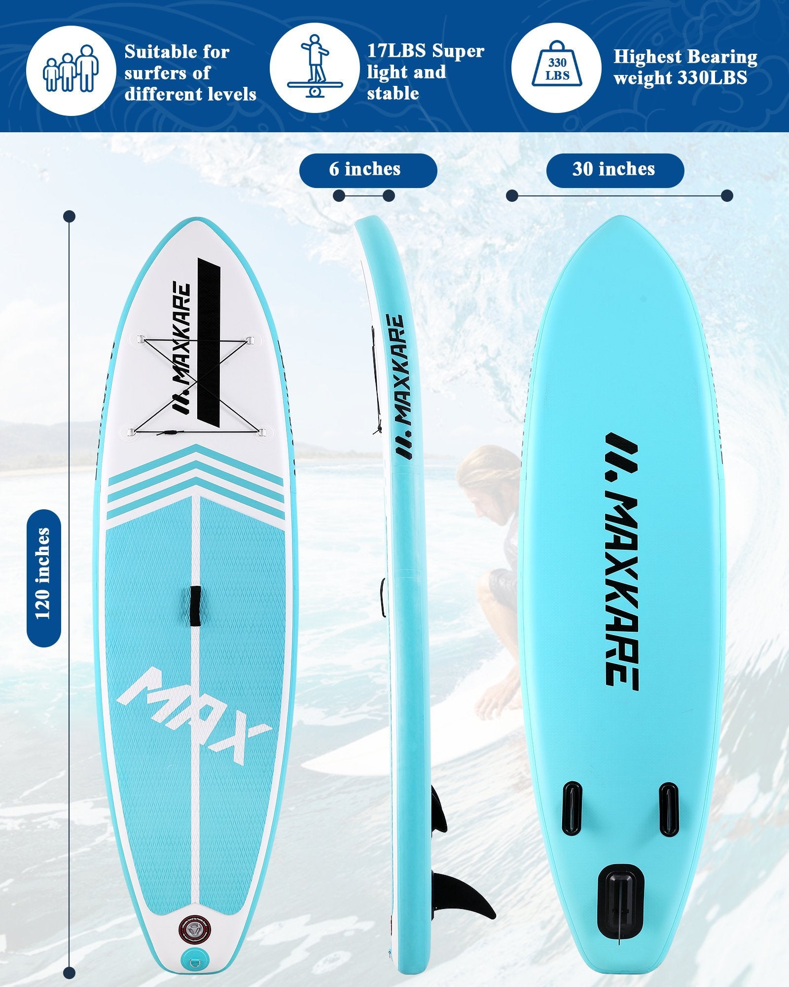 Load image into Gallery viewer, MaxKare Inflatable Paddle Board Stand Up Paddle Board SUP with Premium Stand-up Paddle Board Accessories & Non-Slip Deck ISUP Backpack Paddle Leash Pump Paddle Board for Fishing Yoga for Adult & Youth & Kid - NAIPO