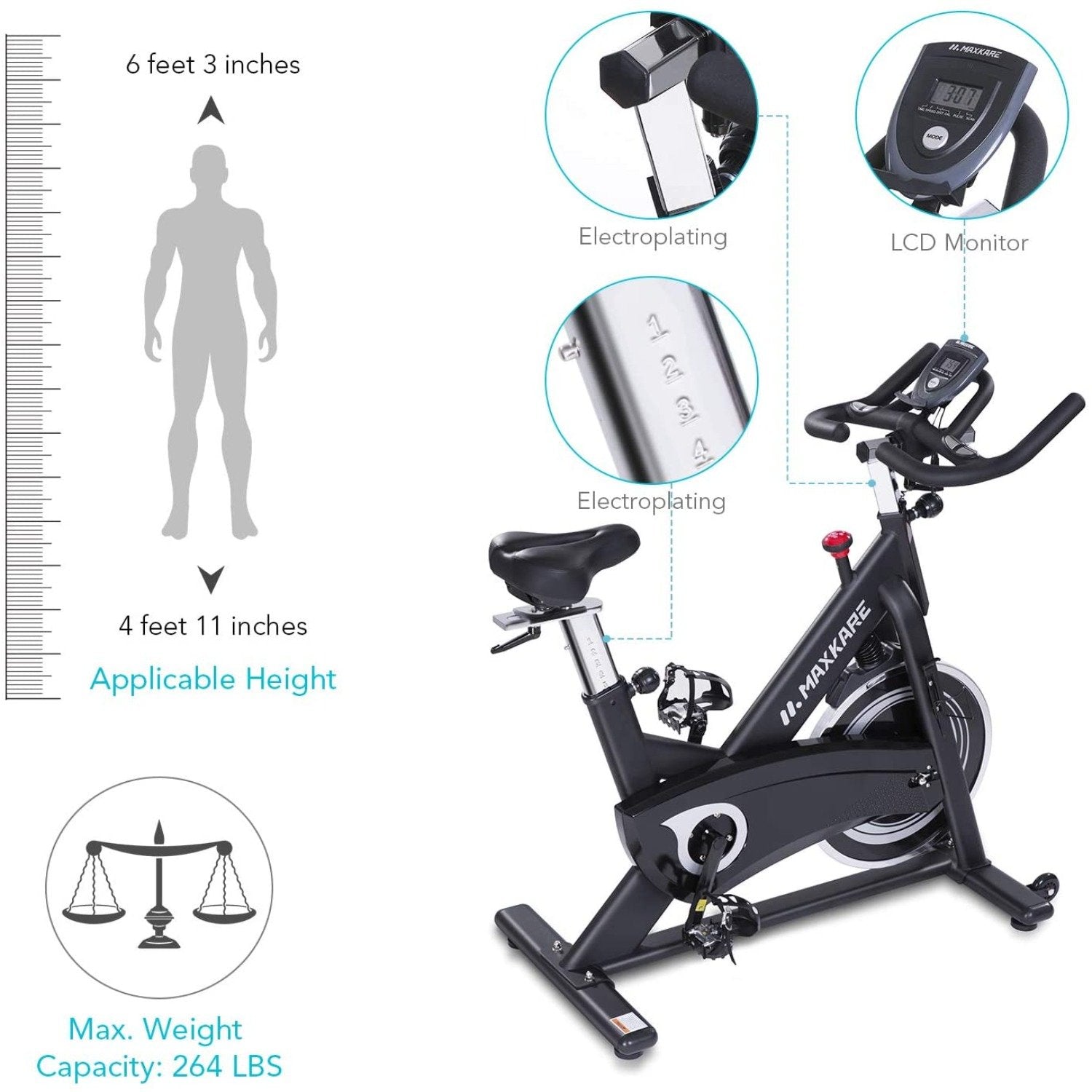 Load image into Gallery viewer, MaxKare Magnetic Exercise Bikes Stationary Belt Drive Indoor Cycling Bike with High Weight Capacity Adjustable Magnetic Resistance w/LCD Monitor - NAIPO