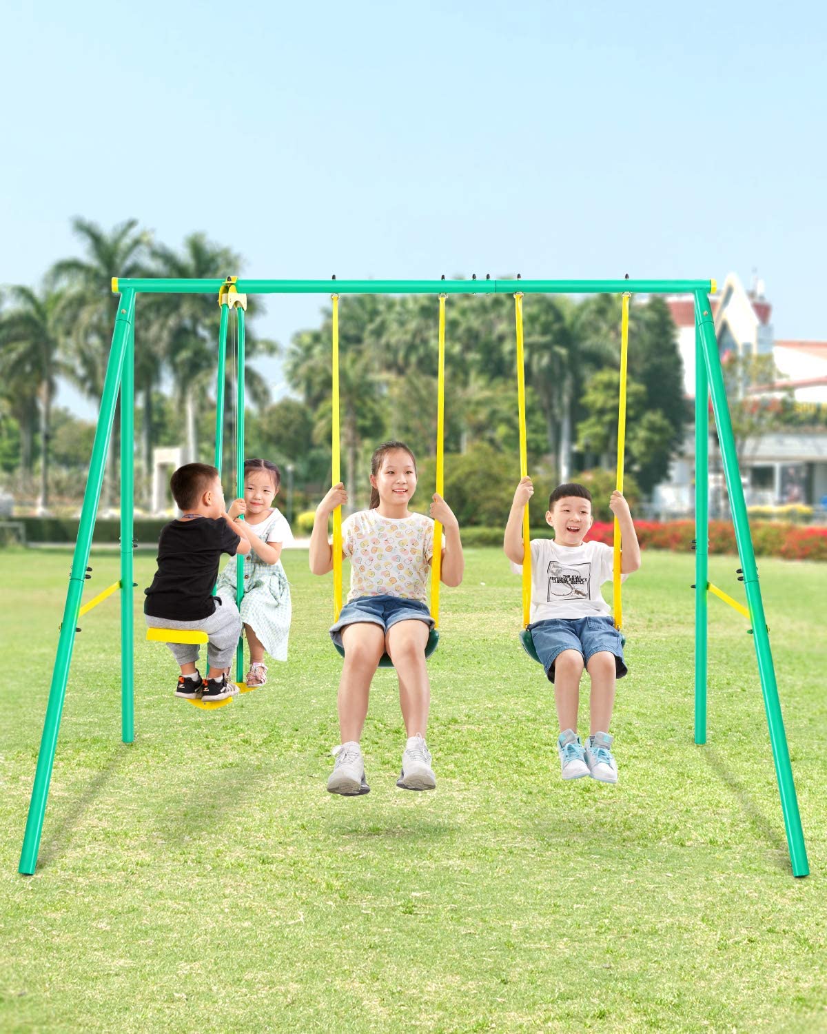 Load image into Gallery viewer, MaxKare Metal Swing Set Outdoor Backyard Playground Swing Set 2 Seats with A Swing Glider for 3-12 Year Old Kids, Toddlers, Max Weight 400 LBS - NAIPO