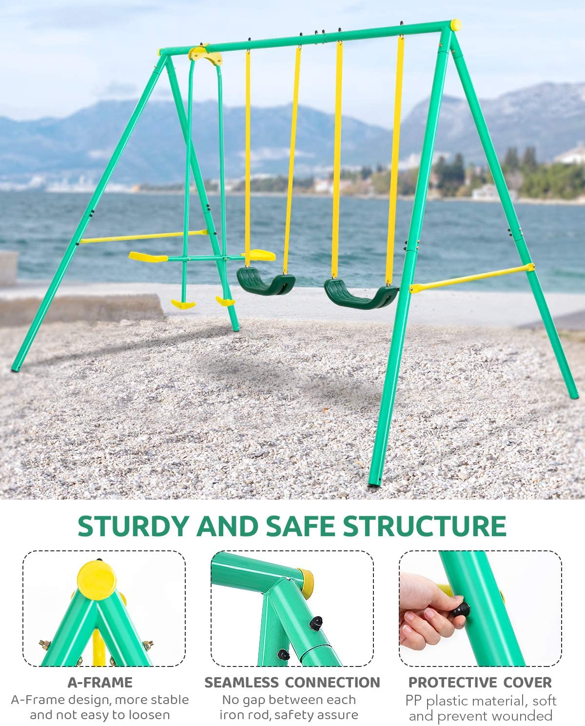 Load image into Gallery viewer, MaxKare Metal Swing Set Outdoor Backyard Playground Swing Set 2 Seats with A Swing Glider for 3-12 Year Old Kids, Toddlers, Max Weight 400 LBS - NAIPO